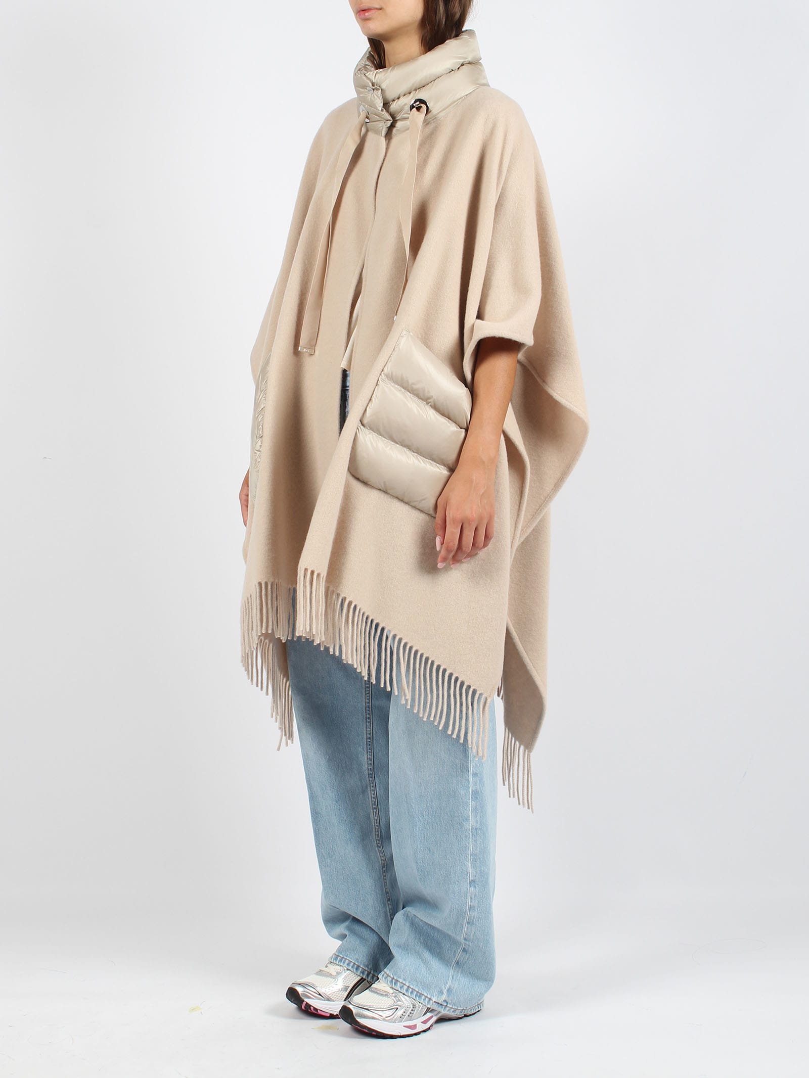 Shop Herno Wool Resort Poncho In Nude & Neutrals