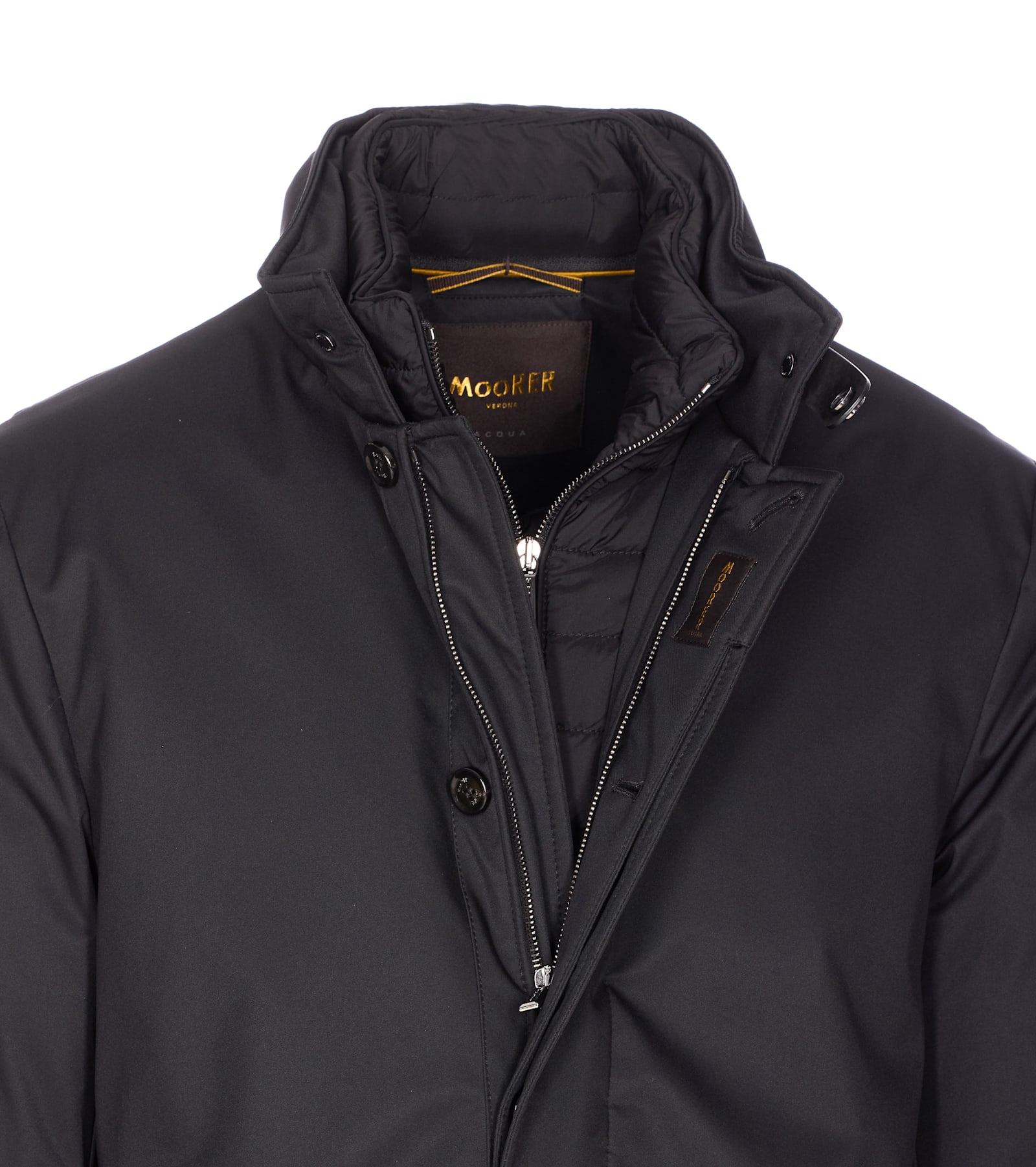 Moorer High Neck Padded Jacket With Cuff Straps In Black