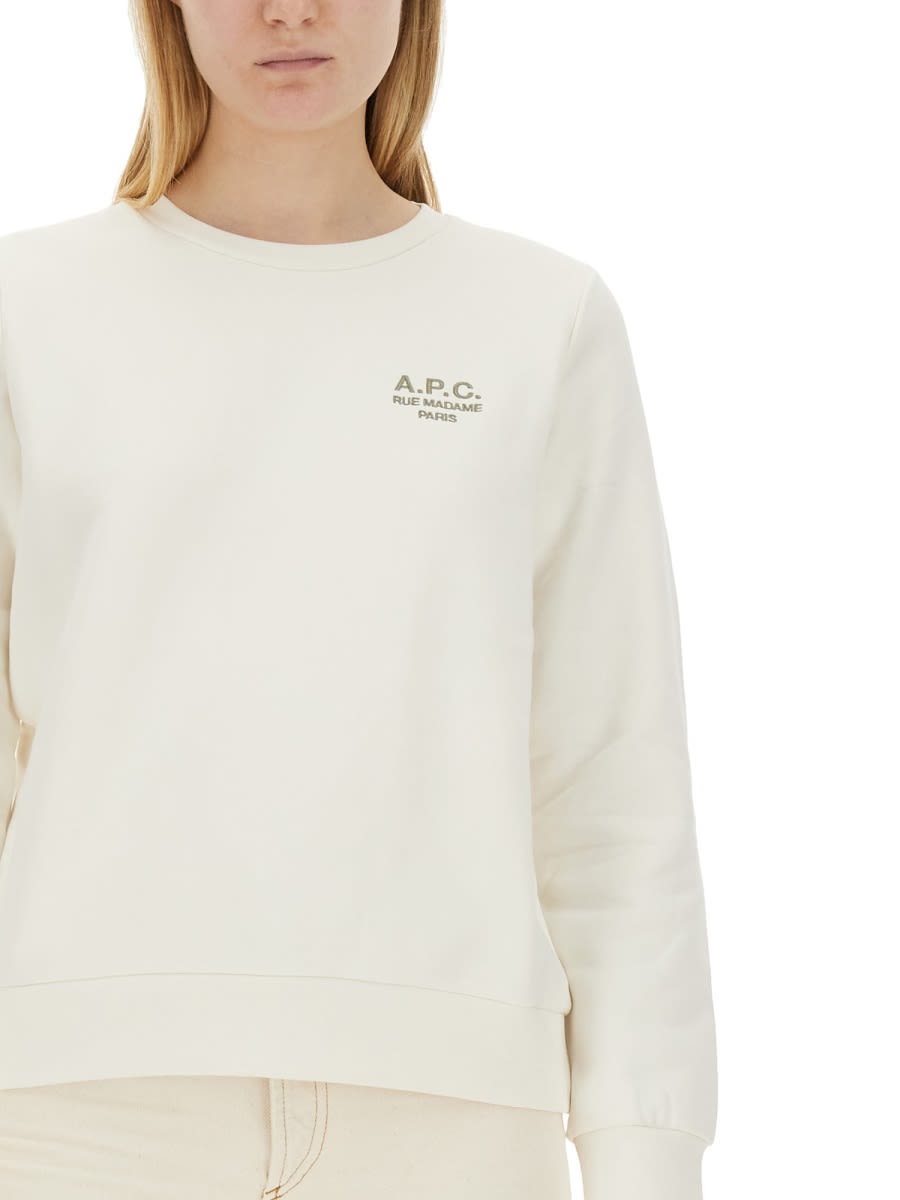 Shop Apc Sweatshirt With Logo In Beige