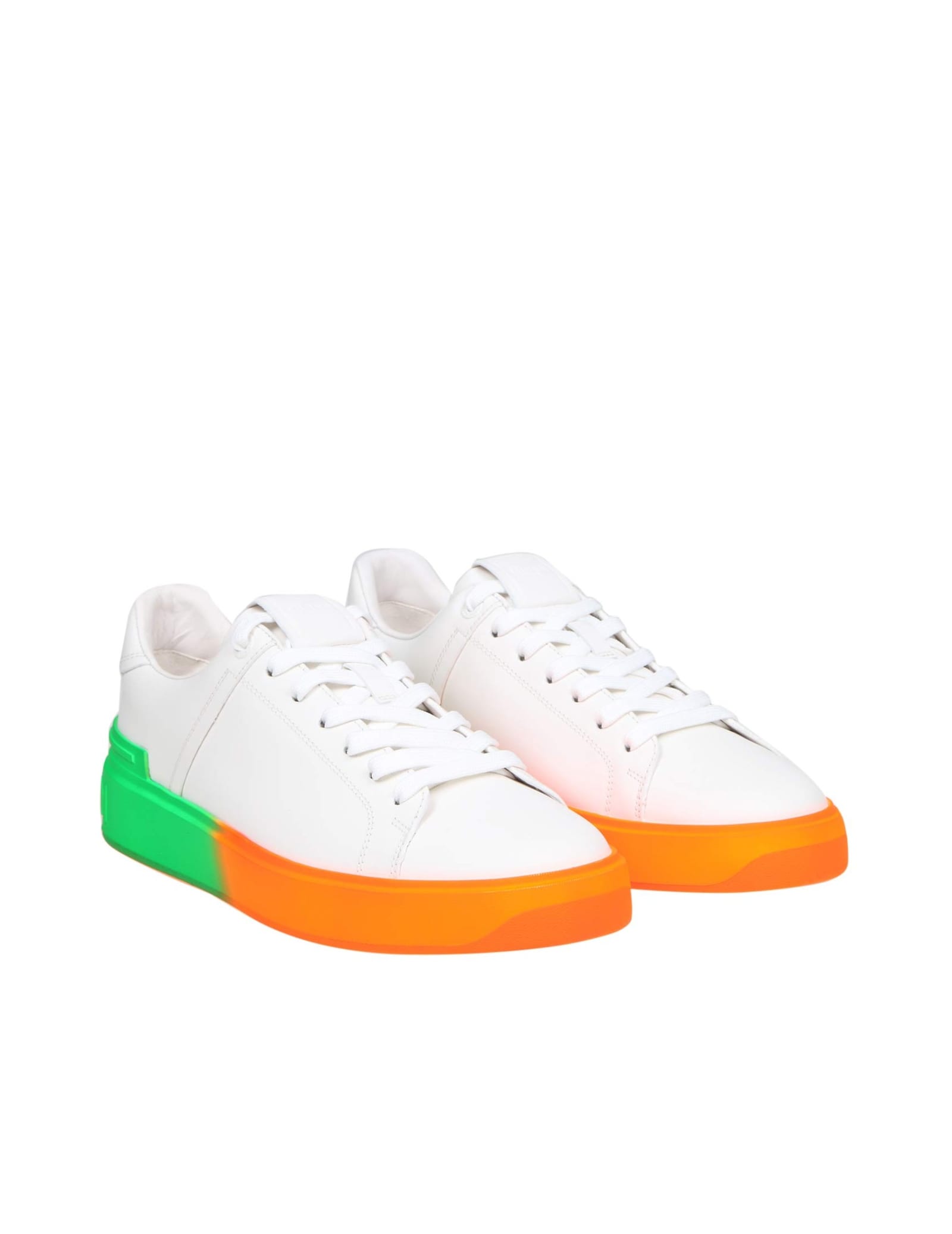 Shop Balmain B Court Sneakers In White Leather With Two-tone Sole