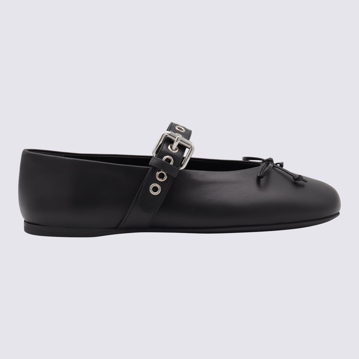 Miu Miu Black Leather Flats In Black
