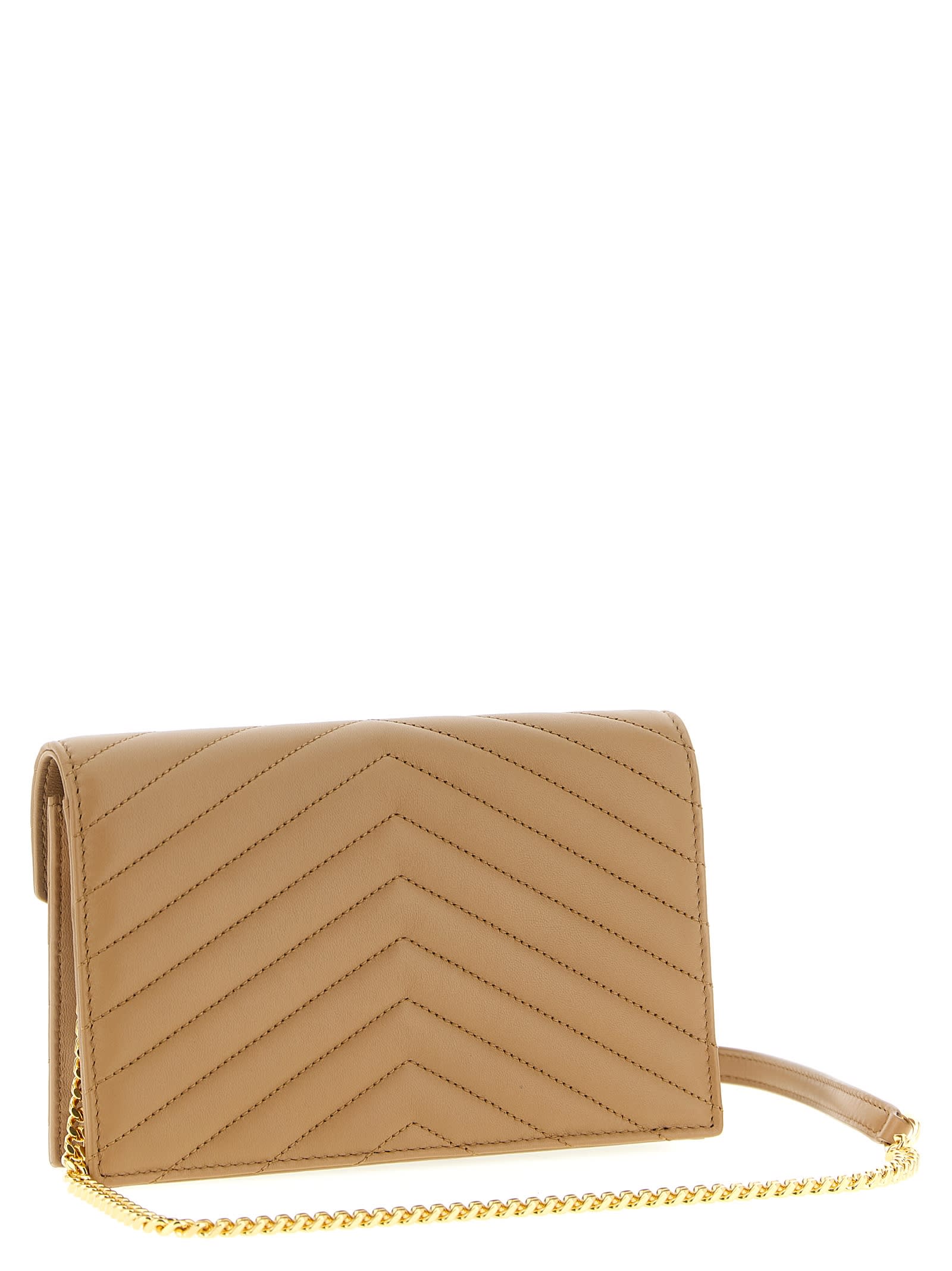 Saint Laurent Envelope Cassandre Wallet On Chain In Brown