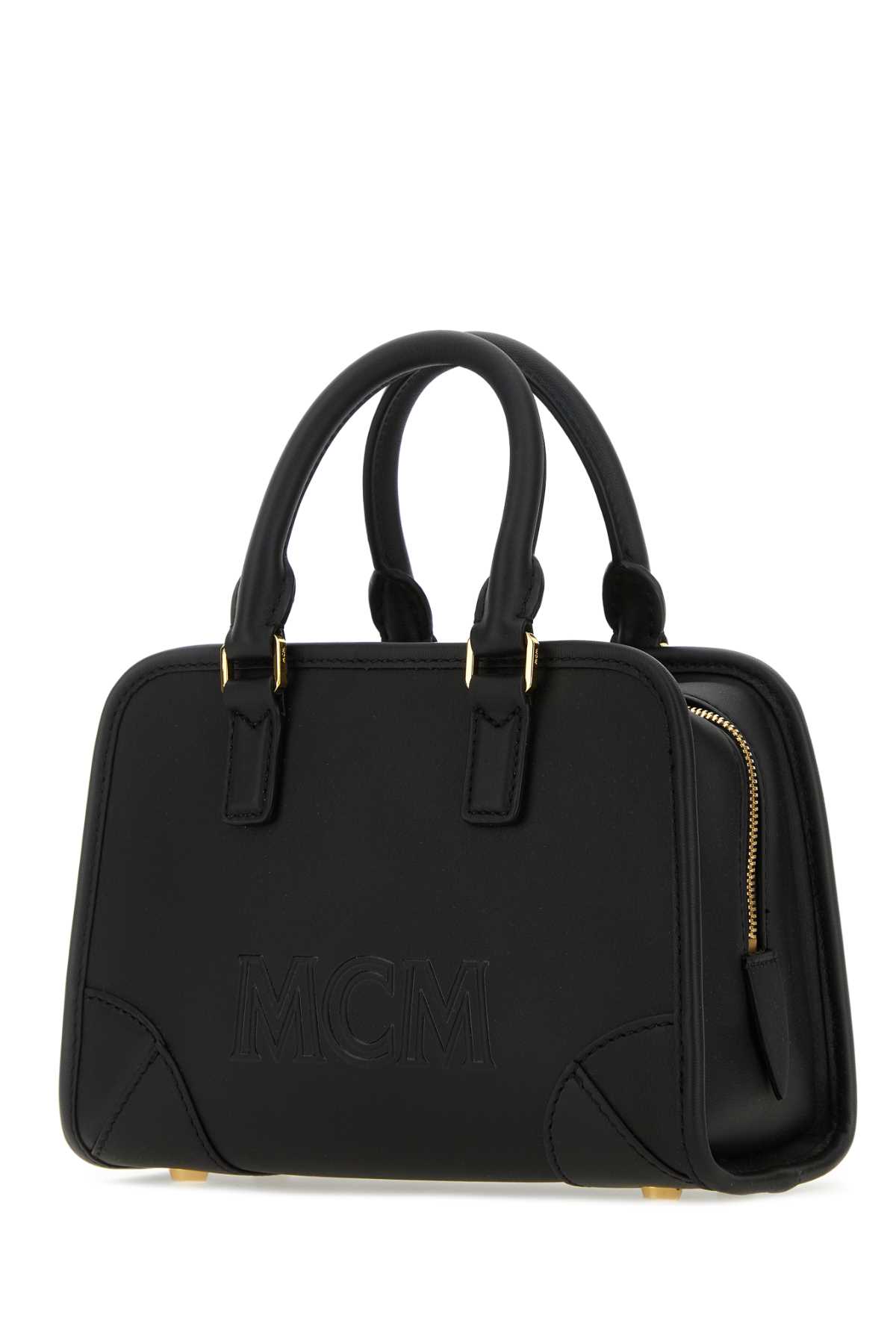 Shop Mcm Black Leather Aren Boston Mini Handbag