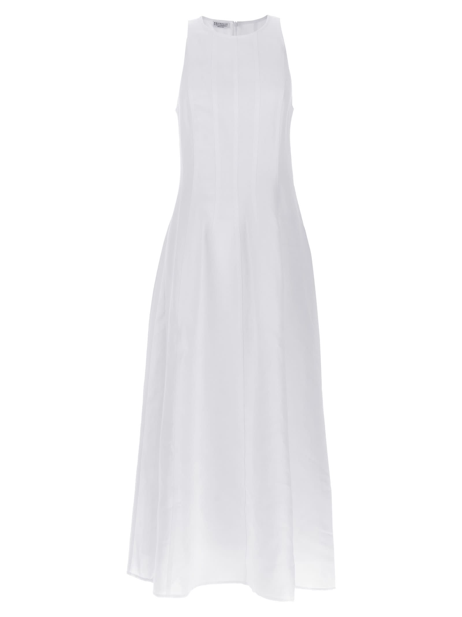 Shop Brunello Cucinelli Long Dress In Naturale (white)