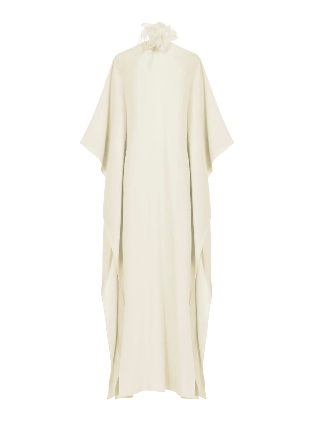 sza Sza White Caftan With Back Knot Closure And Feather Detail On The Front In Viscose Blend Woman