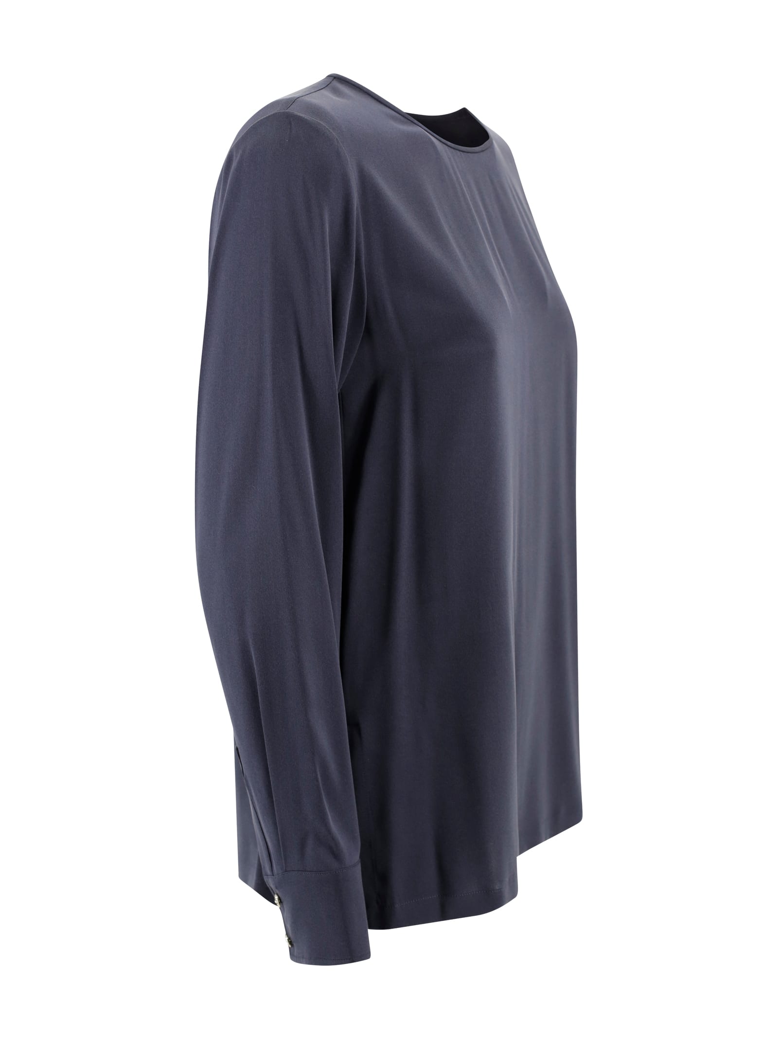Max Mara Silk Satin Shirt With Round Neck. In Gray