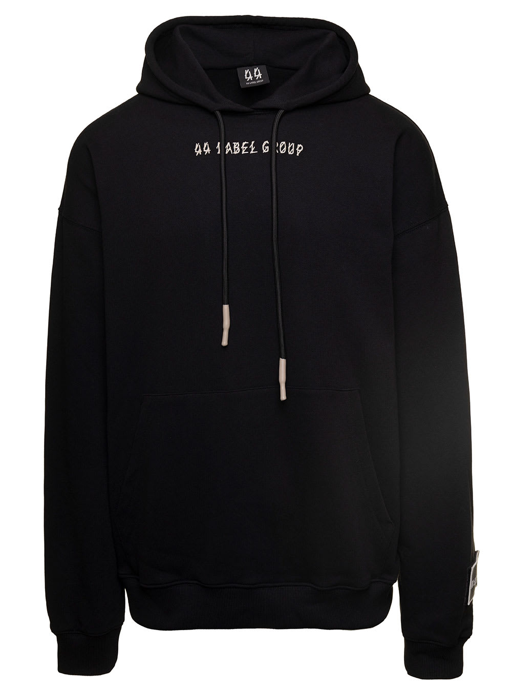 Shop 44 Label Group Black Hoodie With Contrasting Logo Embroidery In Cotton Man