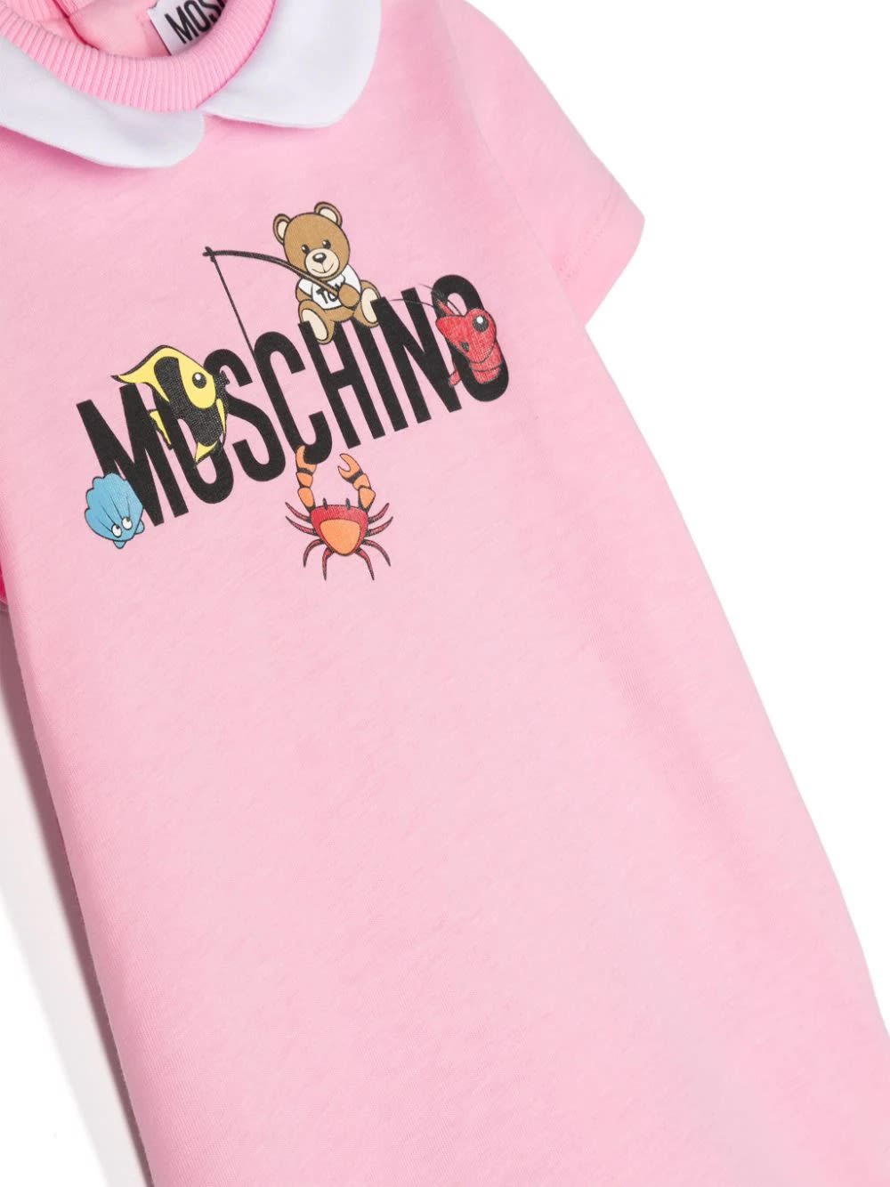 Shop Moschino Short Pink Playsuit With Logo And Teddy Bear With Fish