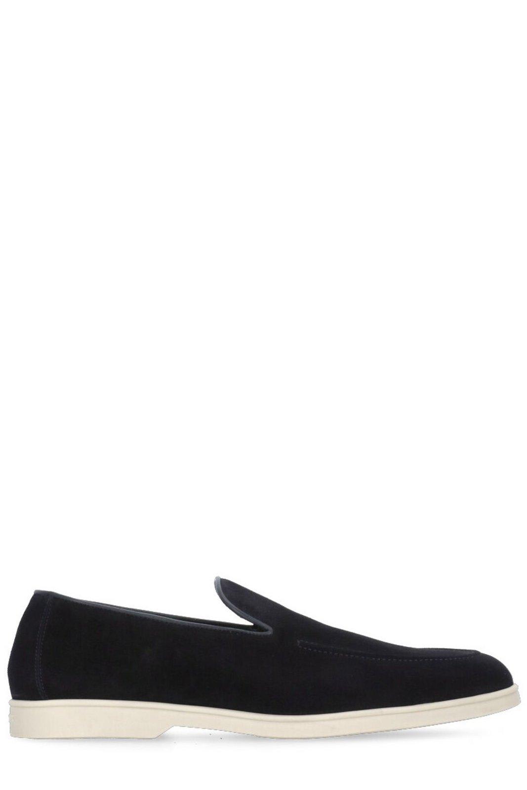 Doucal's Navy Blue Suede Double Monk Strap Loafers Wit