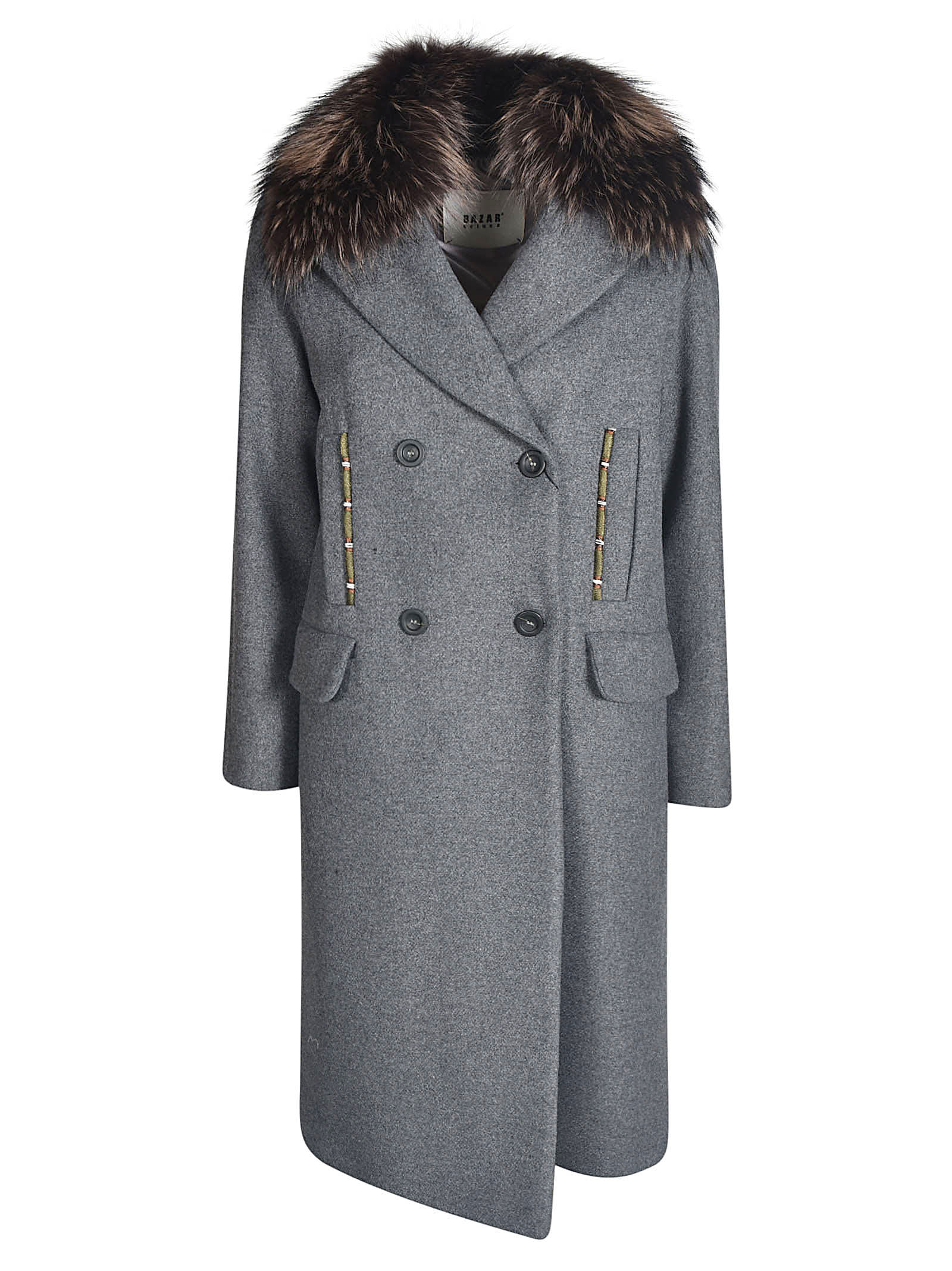 Bazar Deluxe Furry Detailed Double-breasted Coat