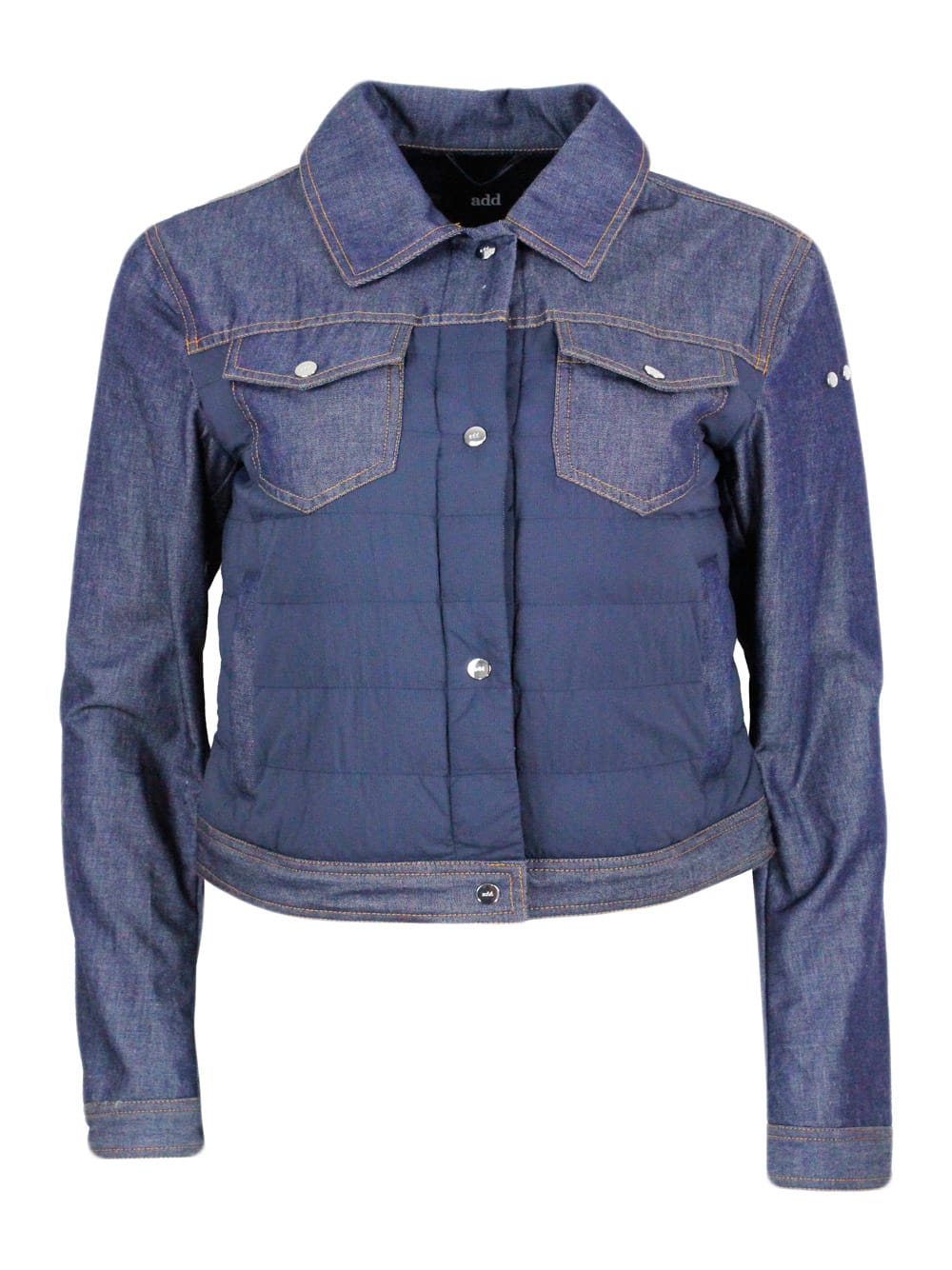 Jacket In Soft Denim With Lightly Padded Technical Fabric Parts And Zip Closure.