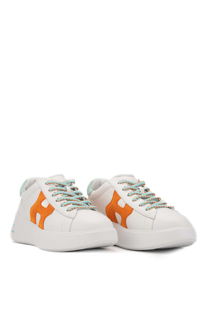 Shop Hogan Rebel Sneakers White White/orange/light Blue In Bianco