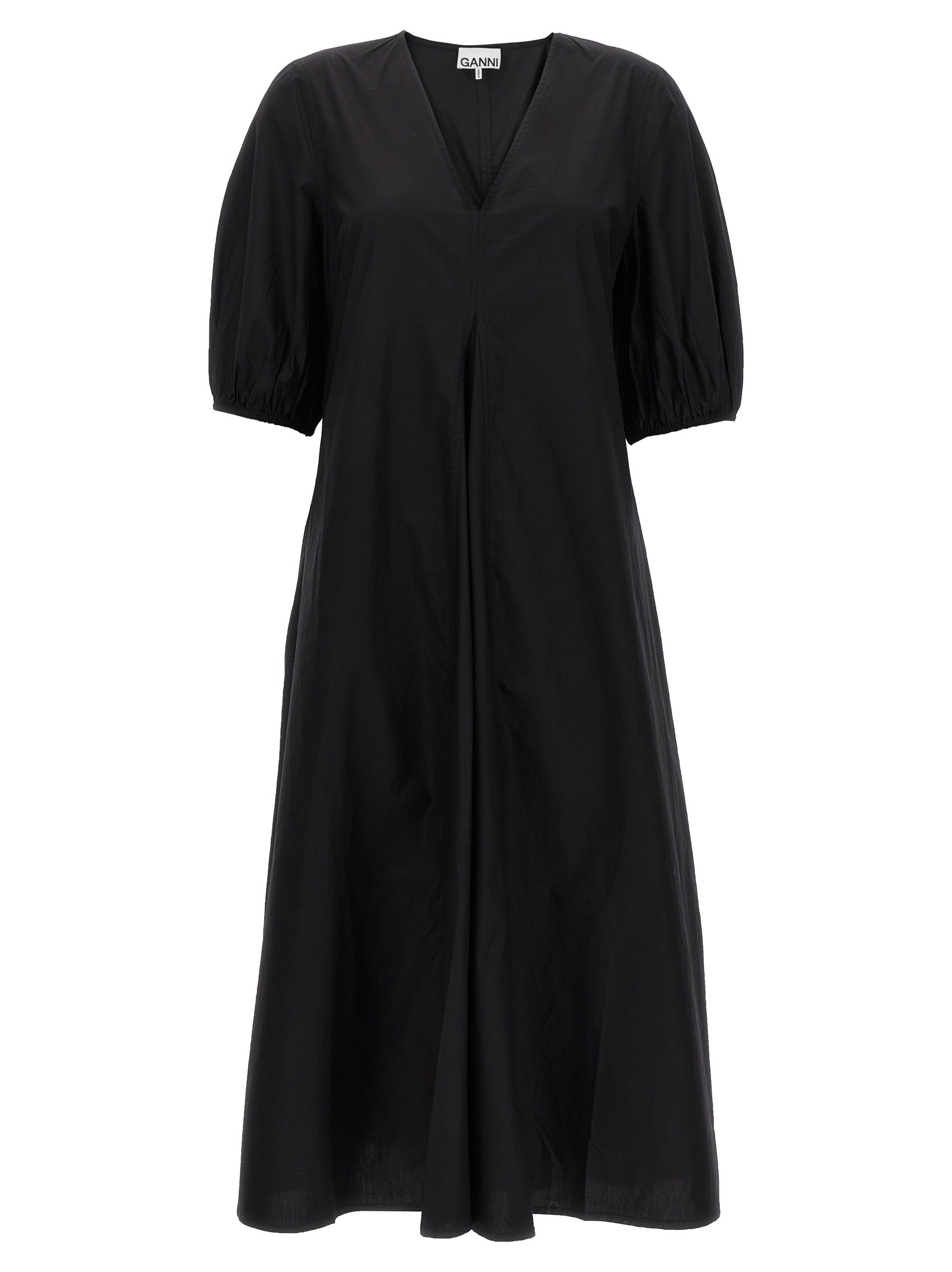 Shop Ganni Cotton Midi Dress In Black