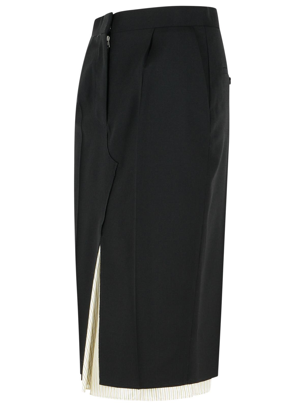 Marni Midi Skirt In Cool Black Virgin Wool With Exposed Lining In Black