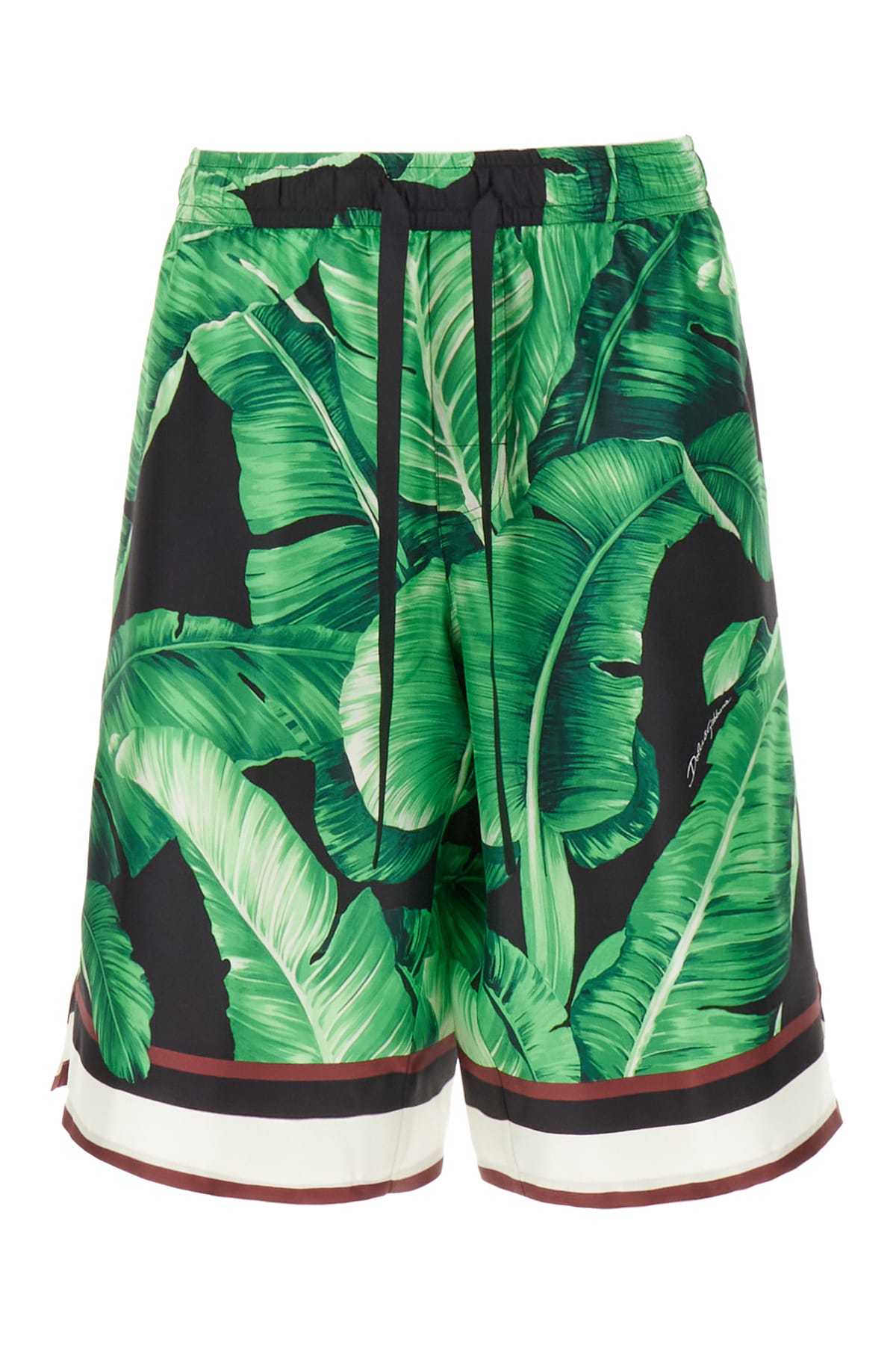 Dolce & Gabbana Printed Silk Bermuda Shorts In Nero