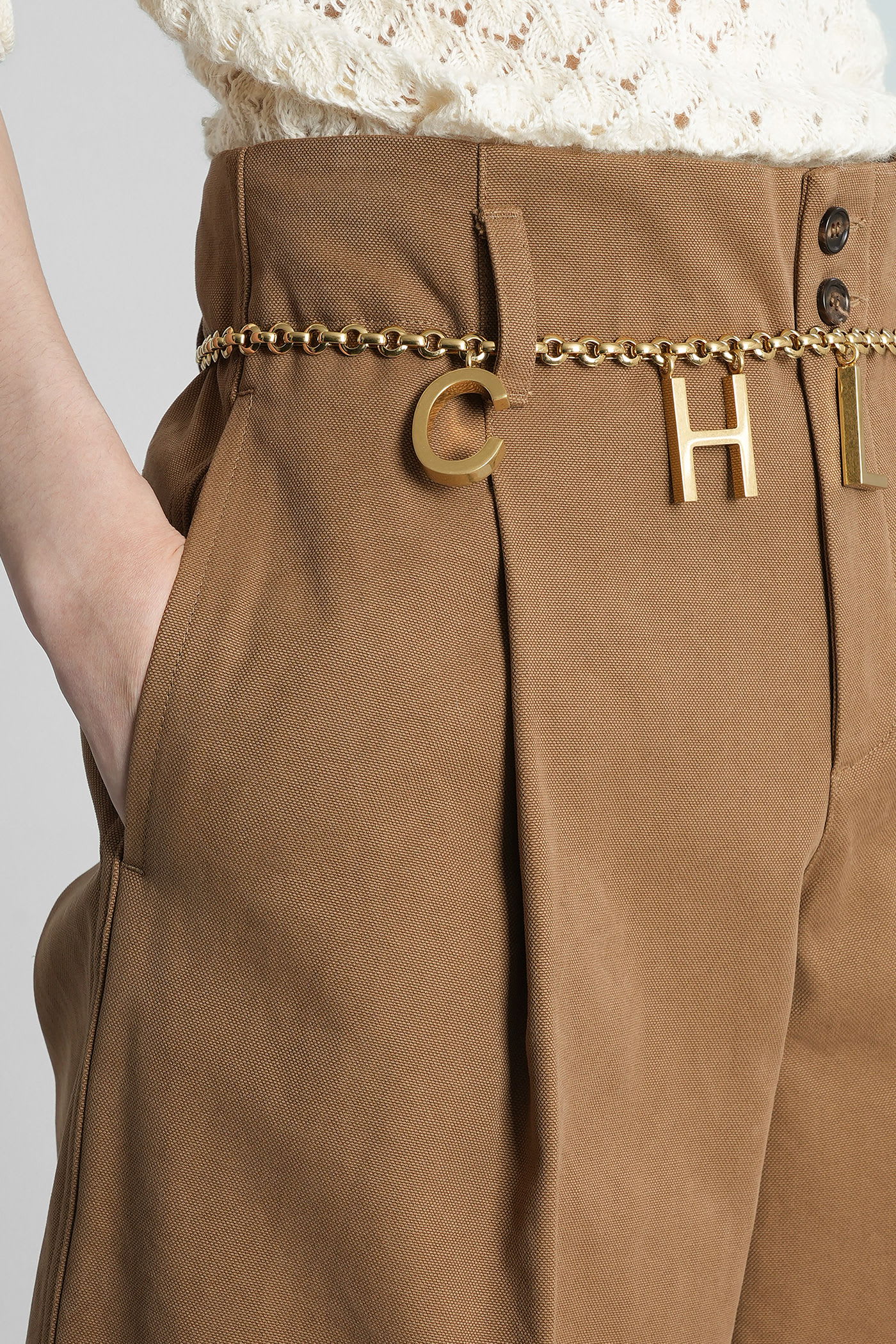 Chloé High-rise And Wide-leg Cotton Canvas Trousers Clothing In Brown
