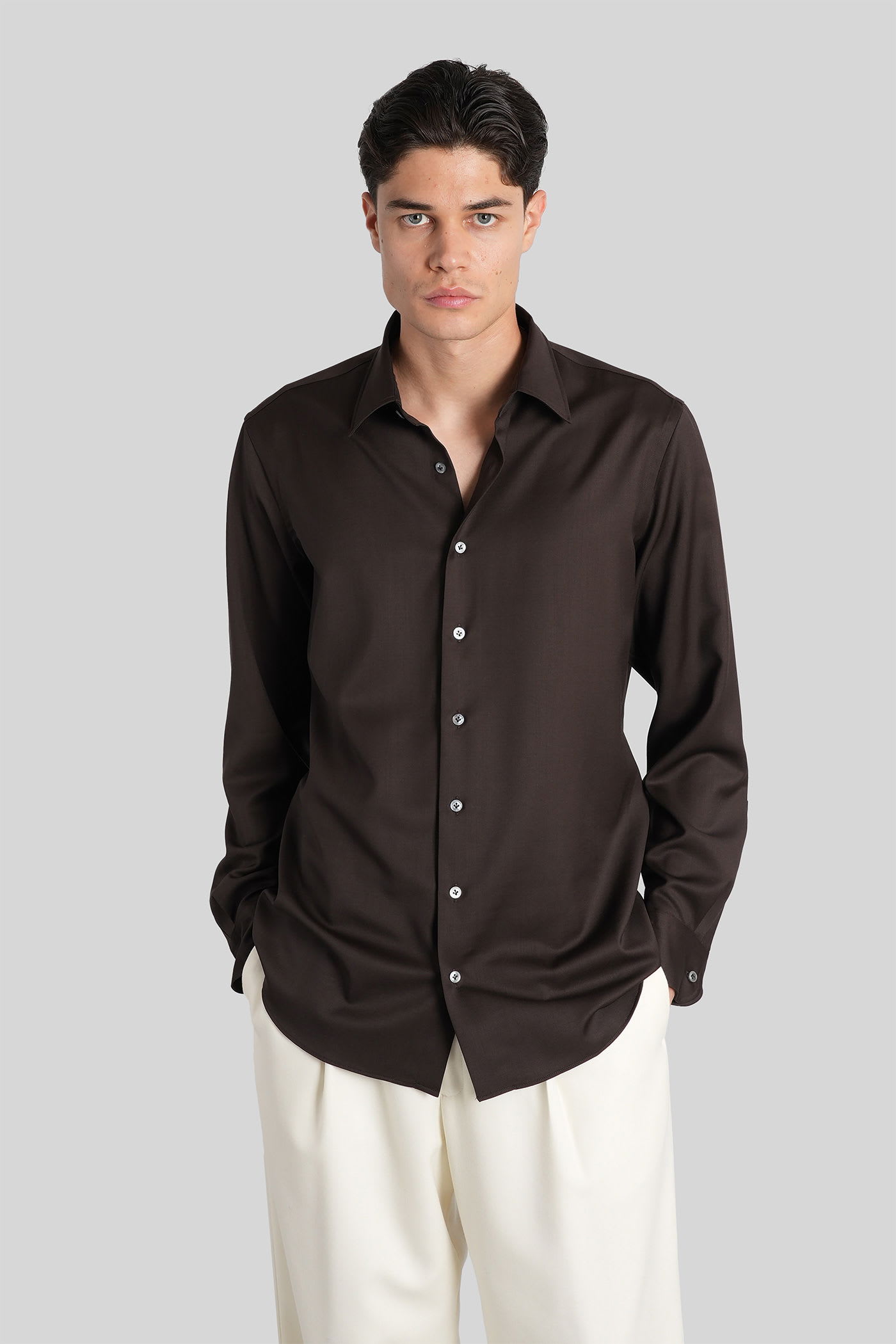 Shirt In Brown Wool