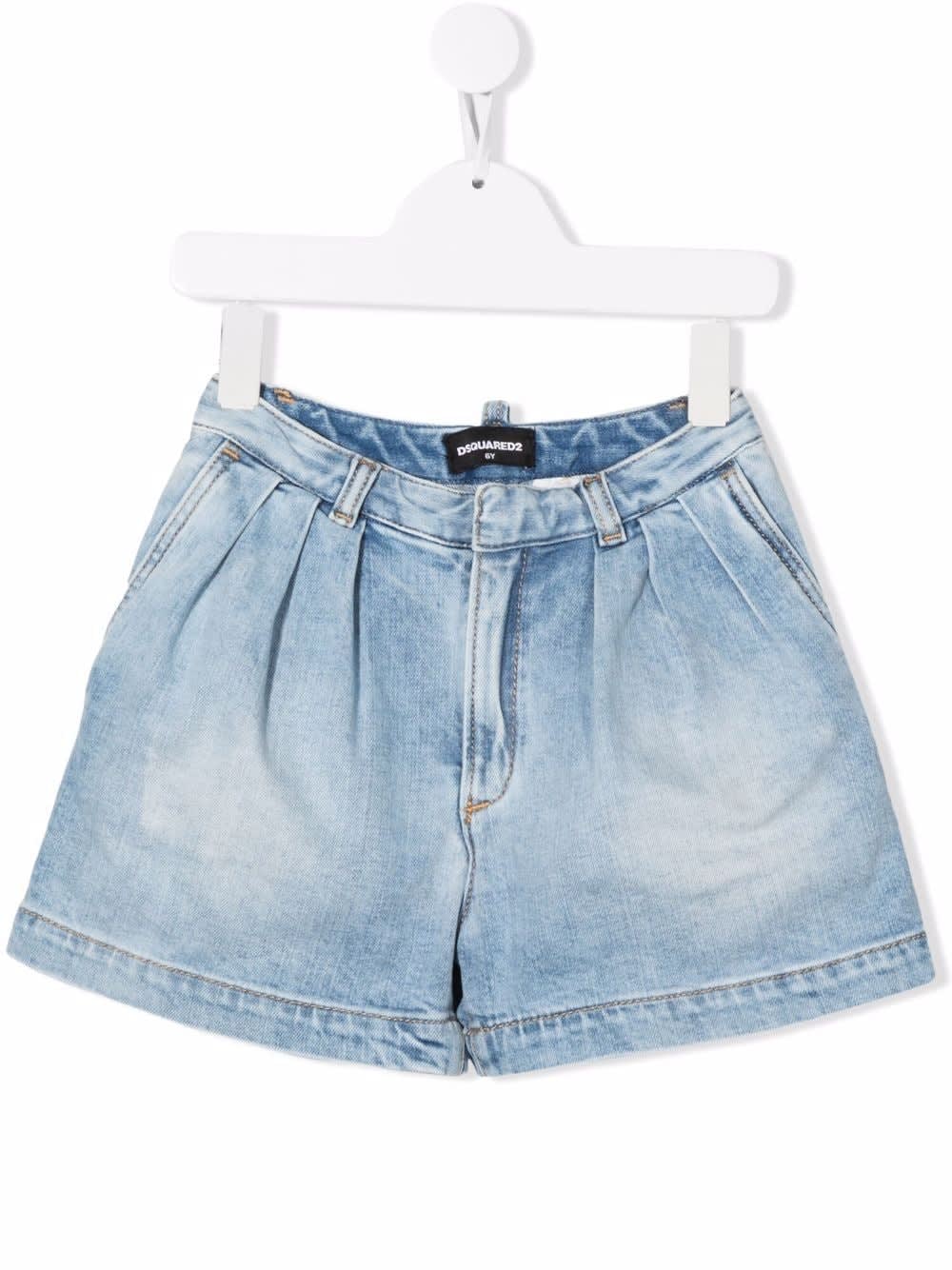 Dsquared2 Kids Light Blue Denim Shorts With Pleats