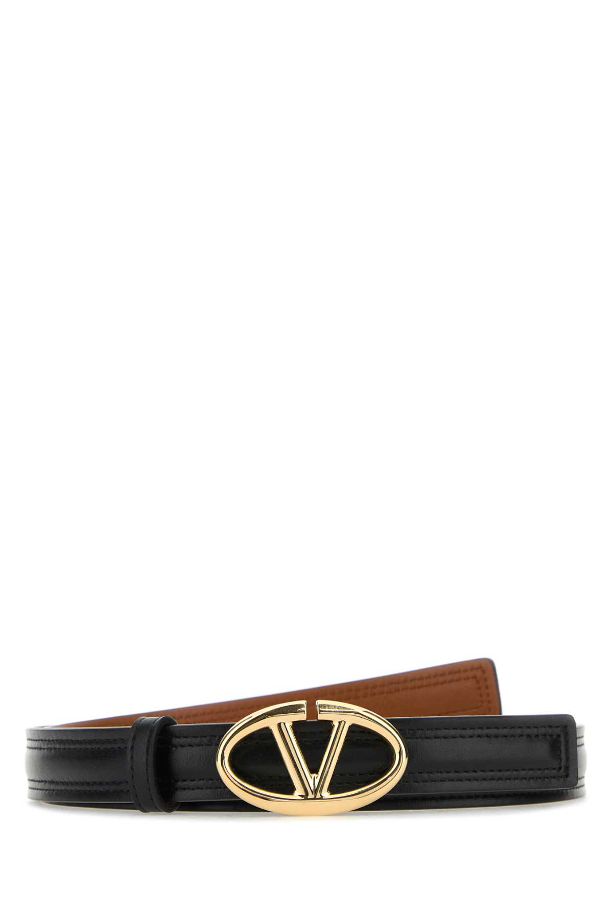 Shop Valentino Black Leather Reversible Vlogo Belt In Neronaturaletan