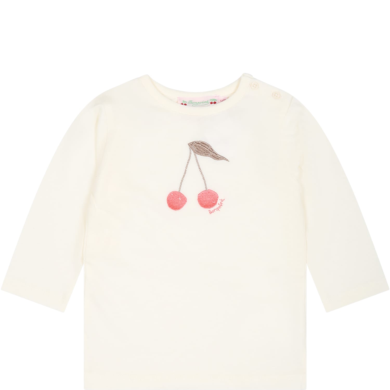 BONPOINT IVORY T-SHIRT FOR BABY GIRL WITH LOGO