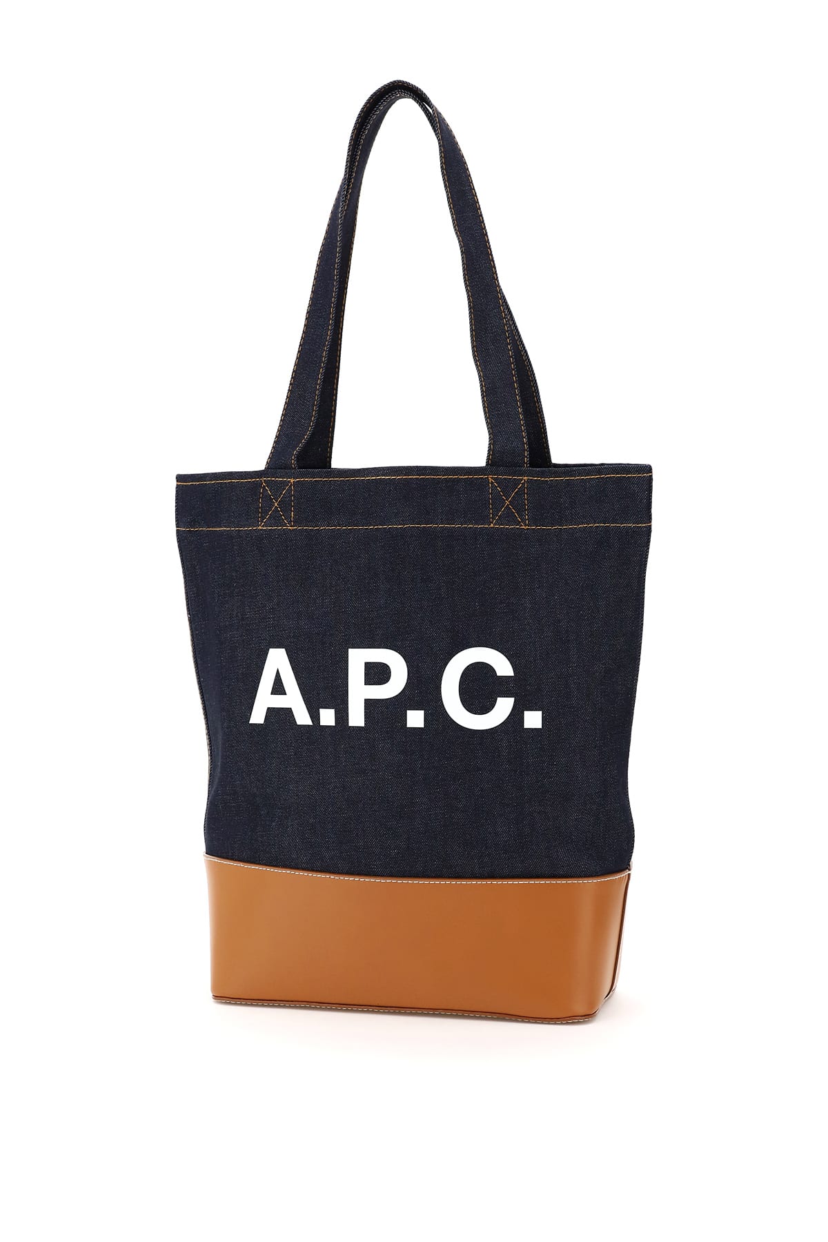 Shop Apc Axelle Denim Tote Bag In Blue/brown