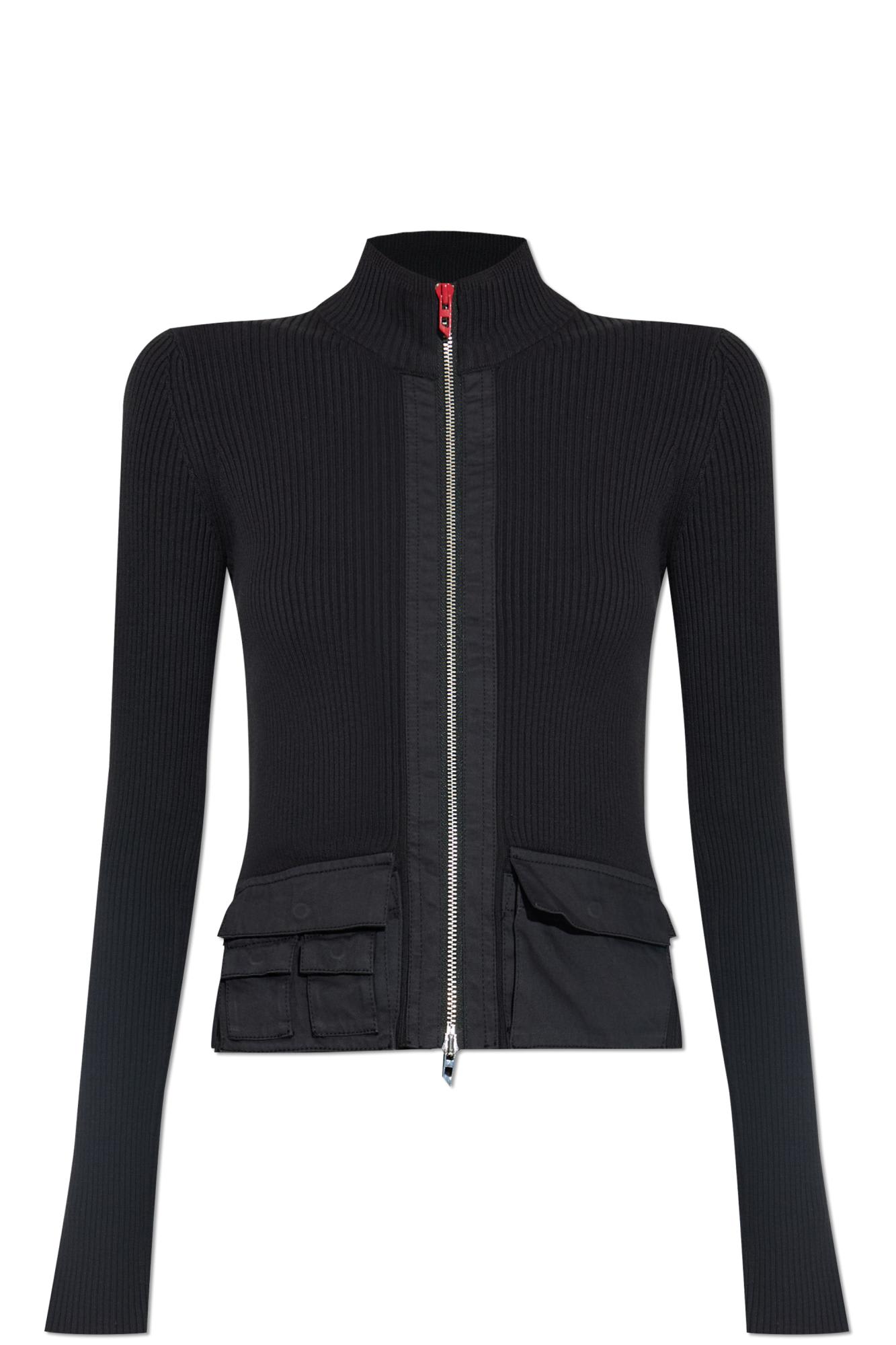 Diesel M-melissa Ribbed Zip-front Top In Black