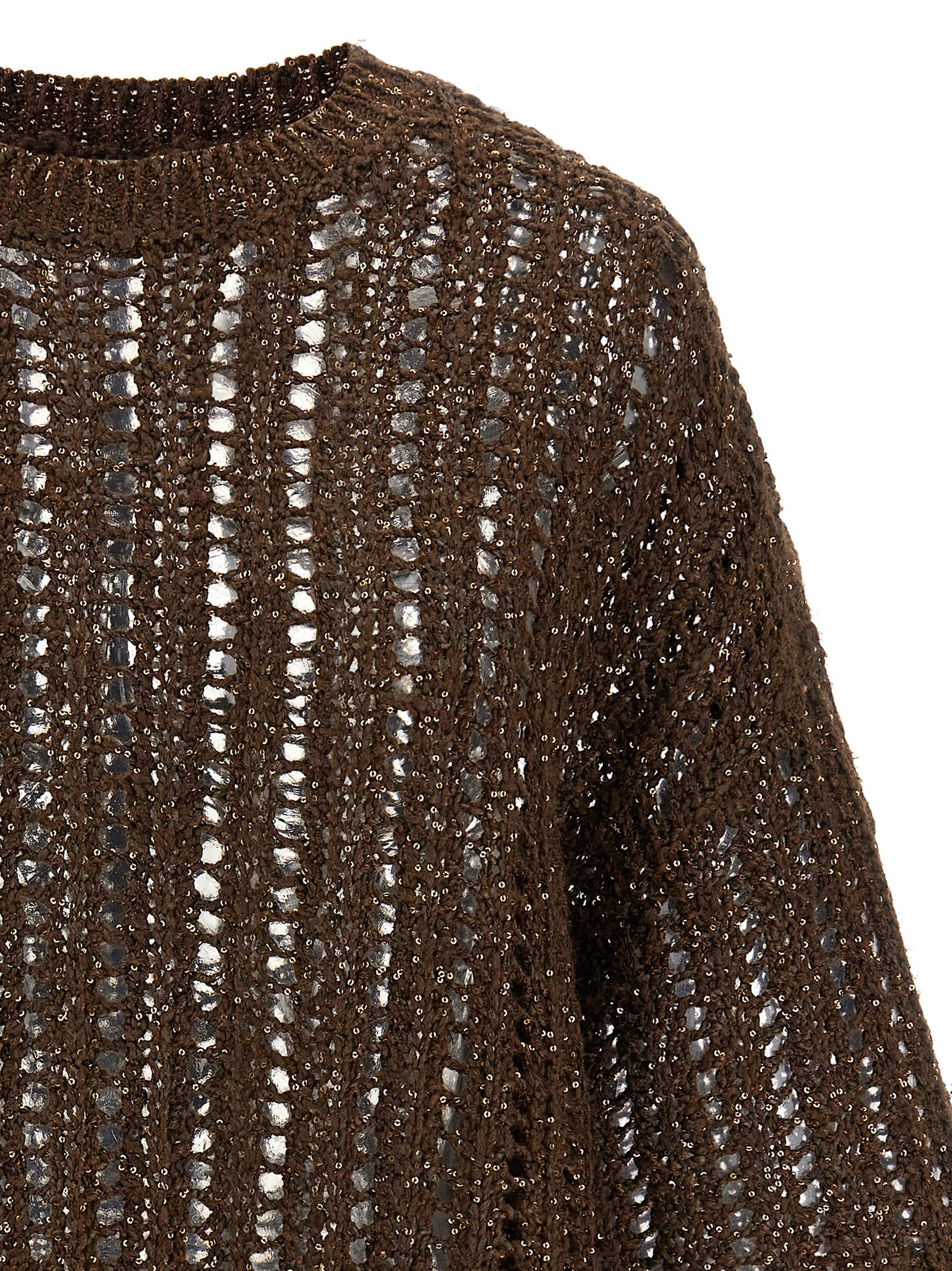 Brunello Cucinelli Sweater In Perforated Knit In Chocolate+marrone