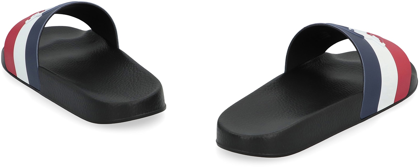 Moncler Basile Blue Slides With Tricolour Toe Strap In Rubber Man In Black