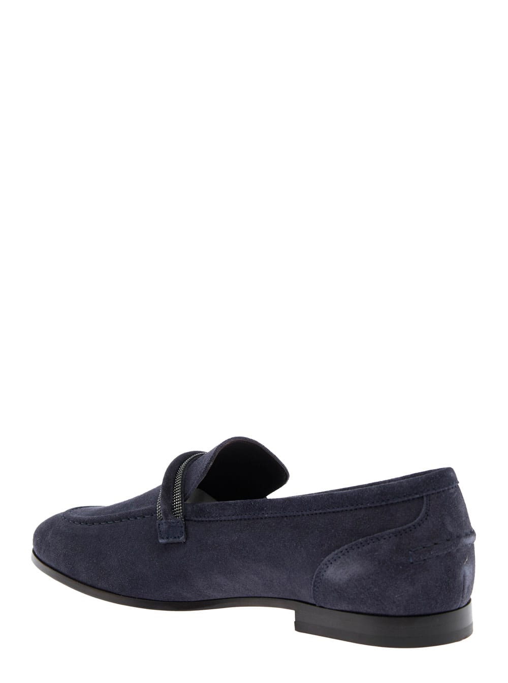 Brunello Cucinelli Blue Loafers With Monil Detail On The Front In Suede Woman