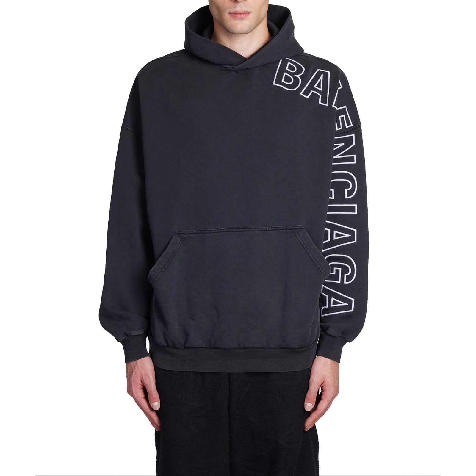 Shop Balenciaga Outline Logo Hoodie Sweatshirt In Black