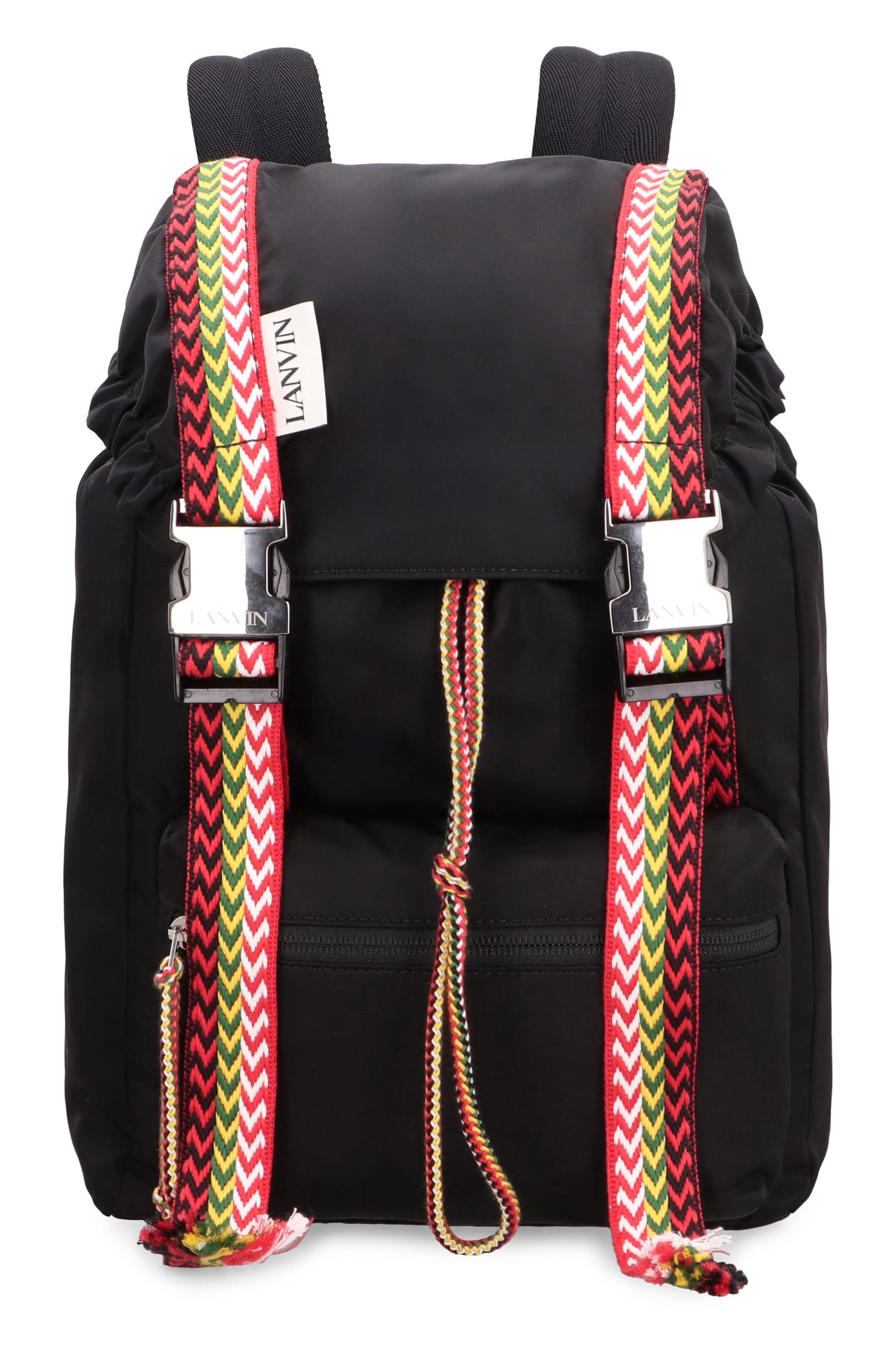 Black Nylon Backpack With Curb Ribbons