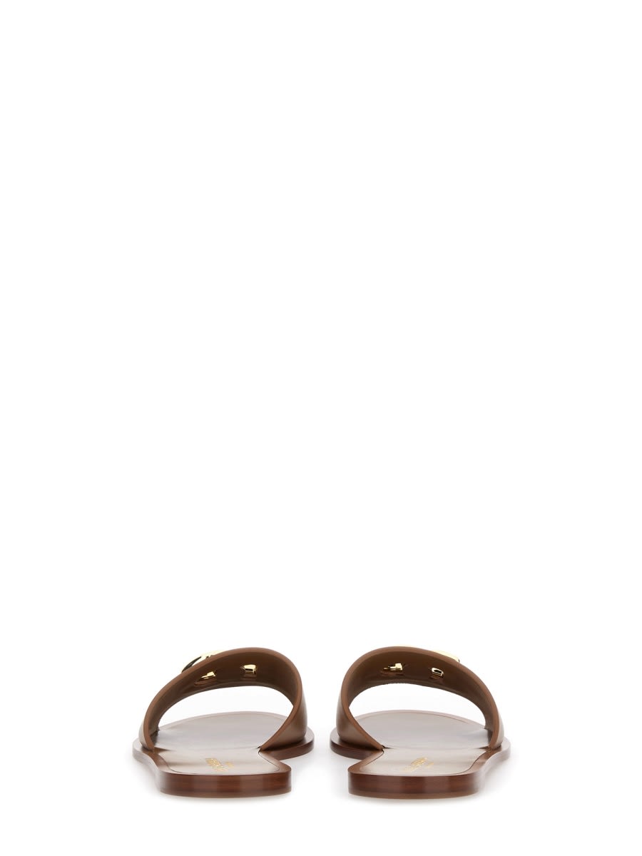 Dolce & Gabbana Women Camel Calf Leather Bianca Slides In Multi