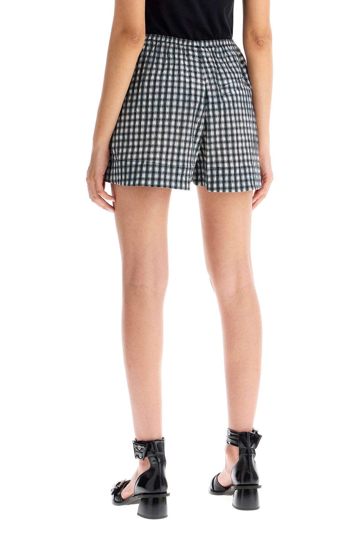 Shop Ganni Seersucker Checkered Pattern In Egret (black)