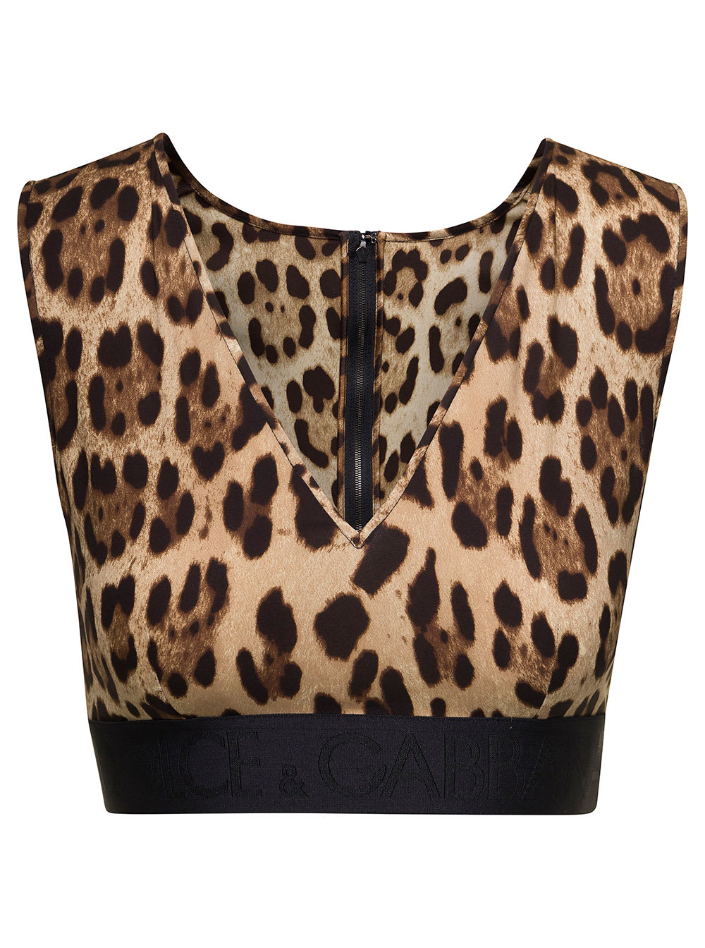 Shop Dolce & Gabbana Brown Leopard Printed Sleeveless Top In Stretch Silk Woman