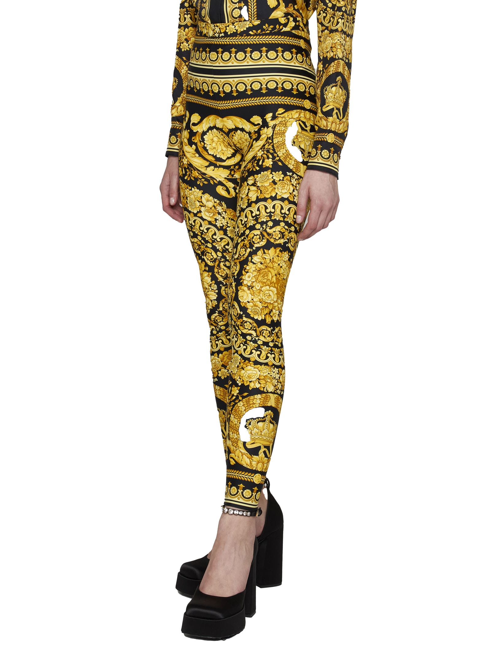 Shop Versace Pants In Black+gold