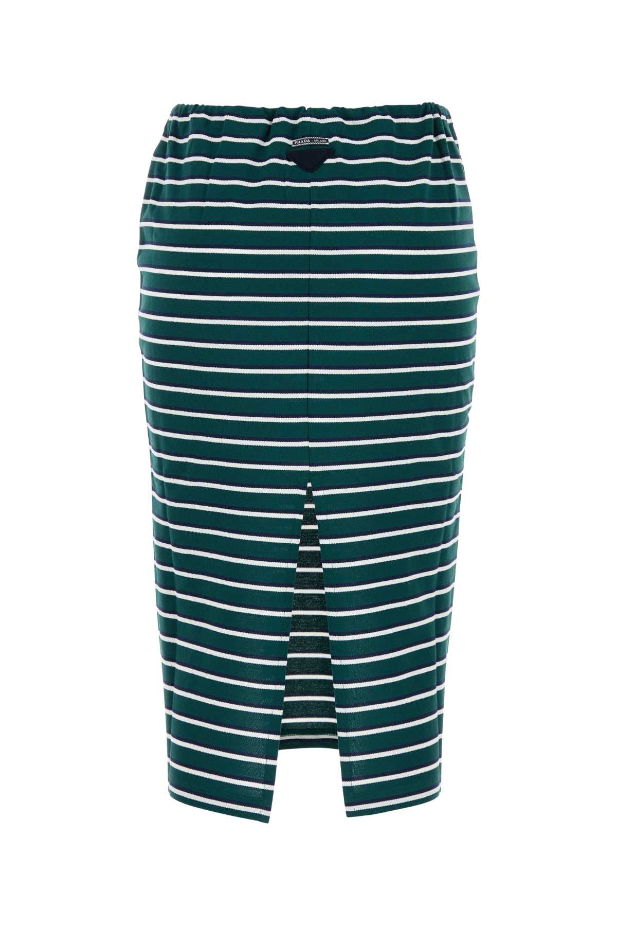 Prada Midi Emerald Green Skirt With Stripes In Blue