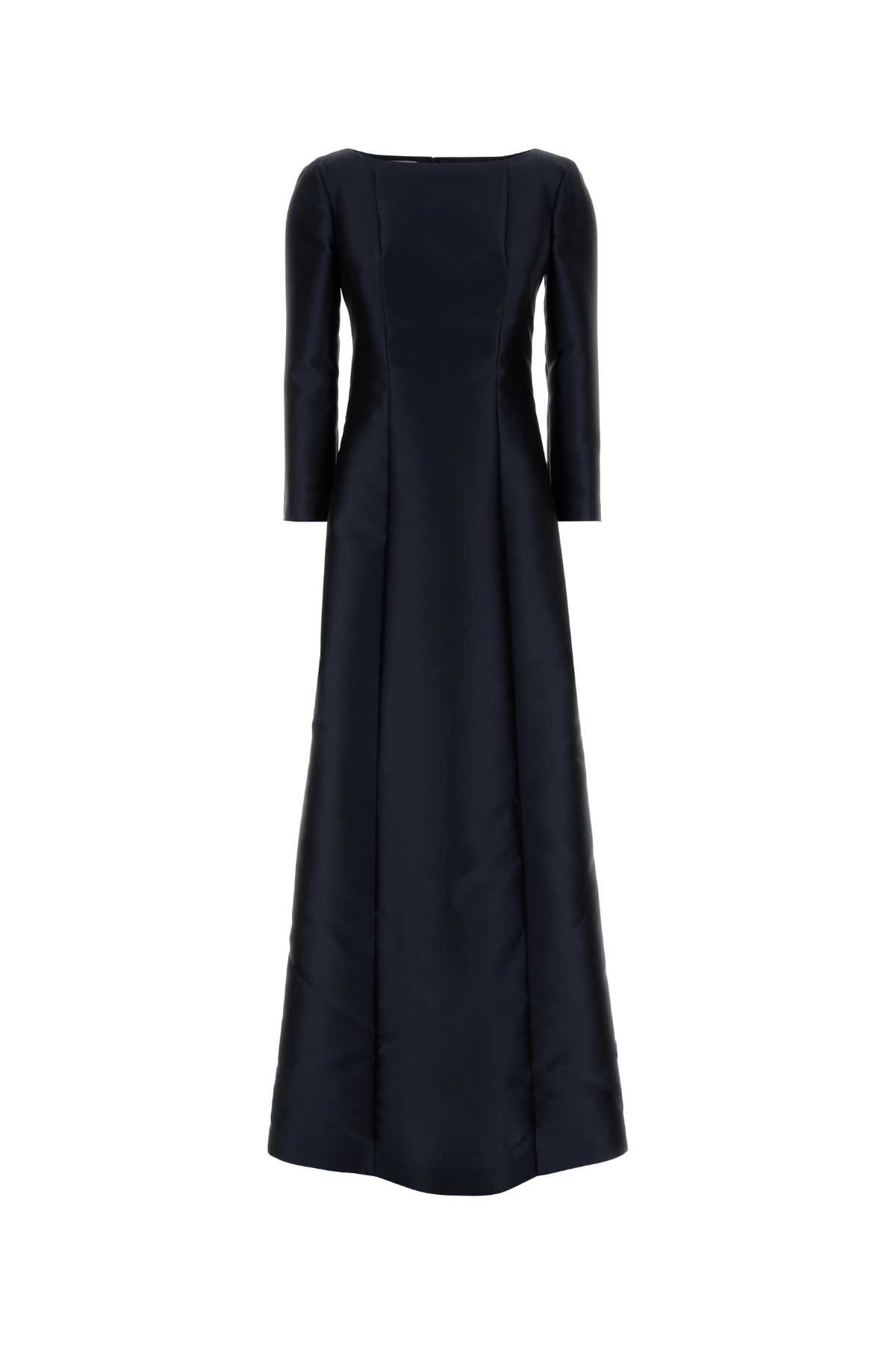 Alberta Ferretti Dark Blue Georgette Long Dress In Black