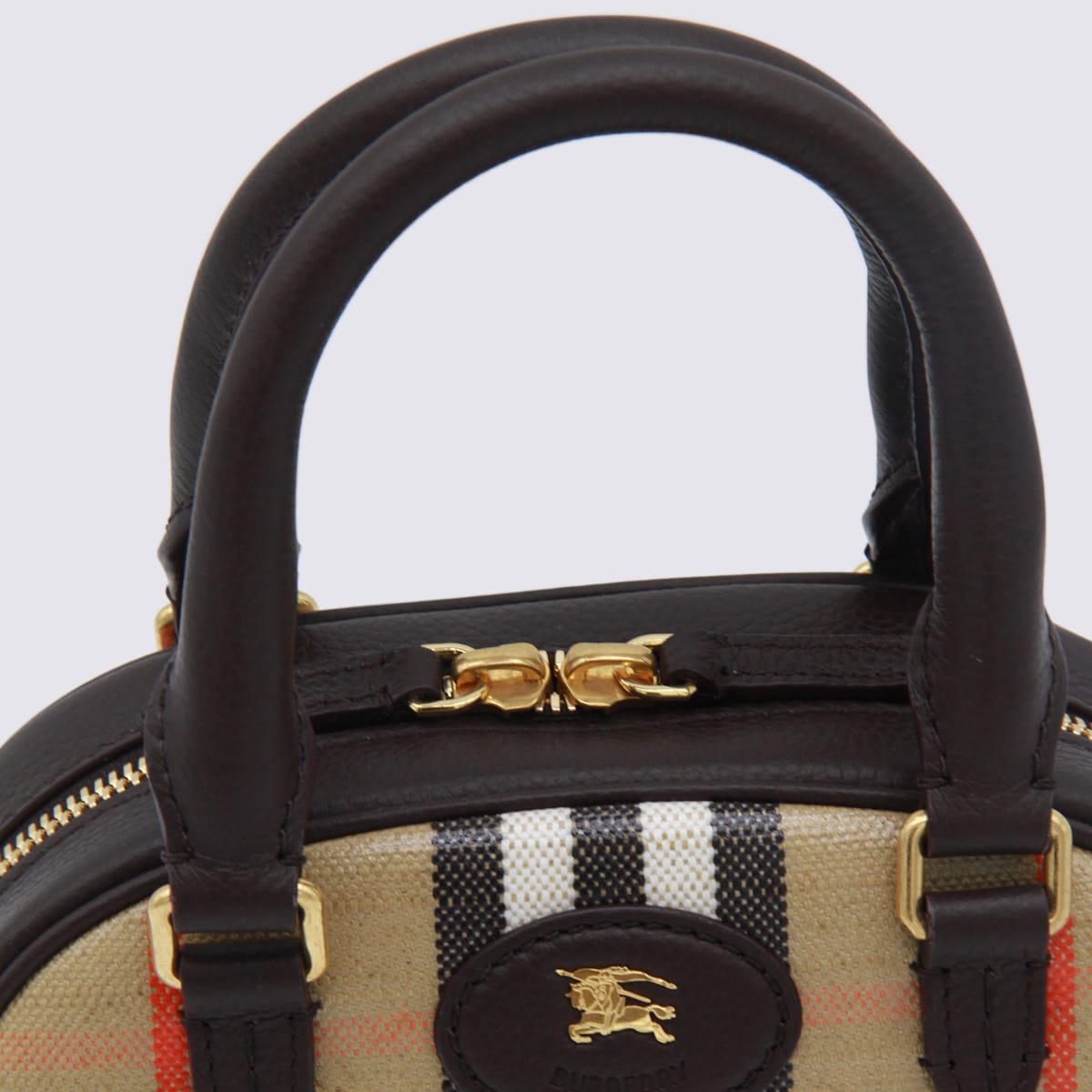 Burberry Beige Cotton Ll Highlands Mini Bowling Top Handle Bag In Sand