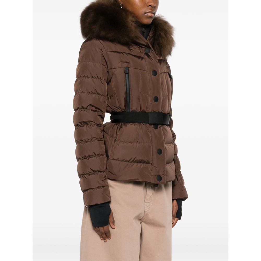 Moncler Belted Puffer Jacket In Brown