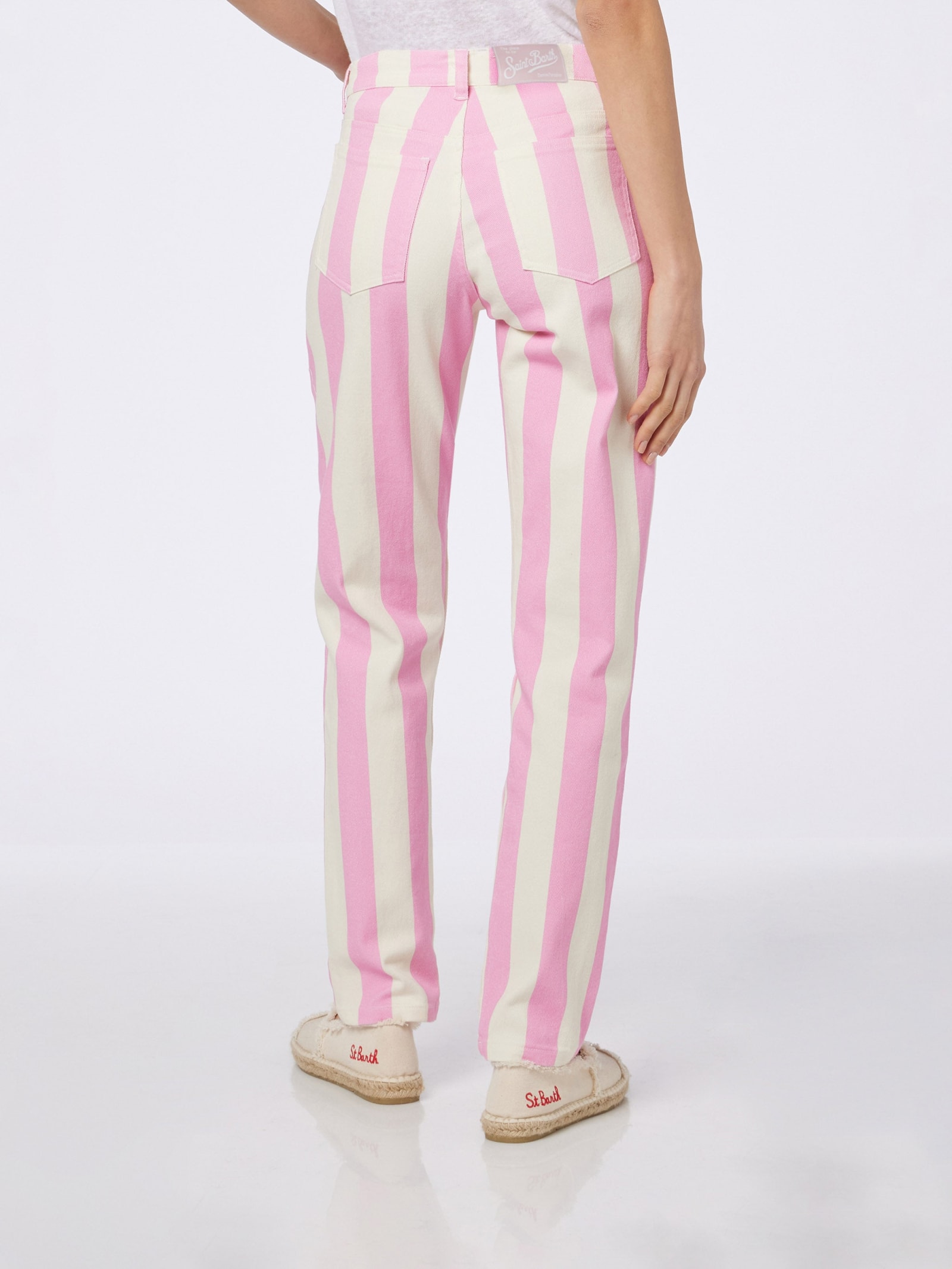 Shop Mc2 Saint Barth Woman Pink Striped Print Denim Belleville