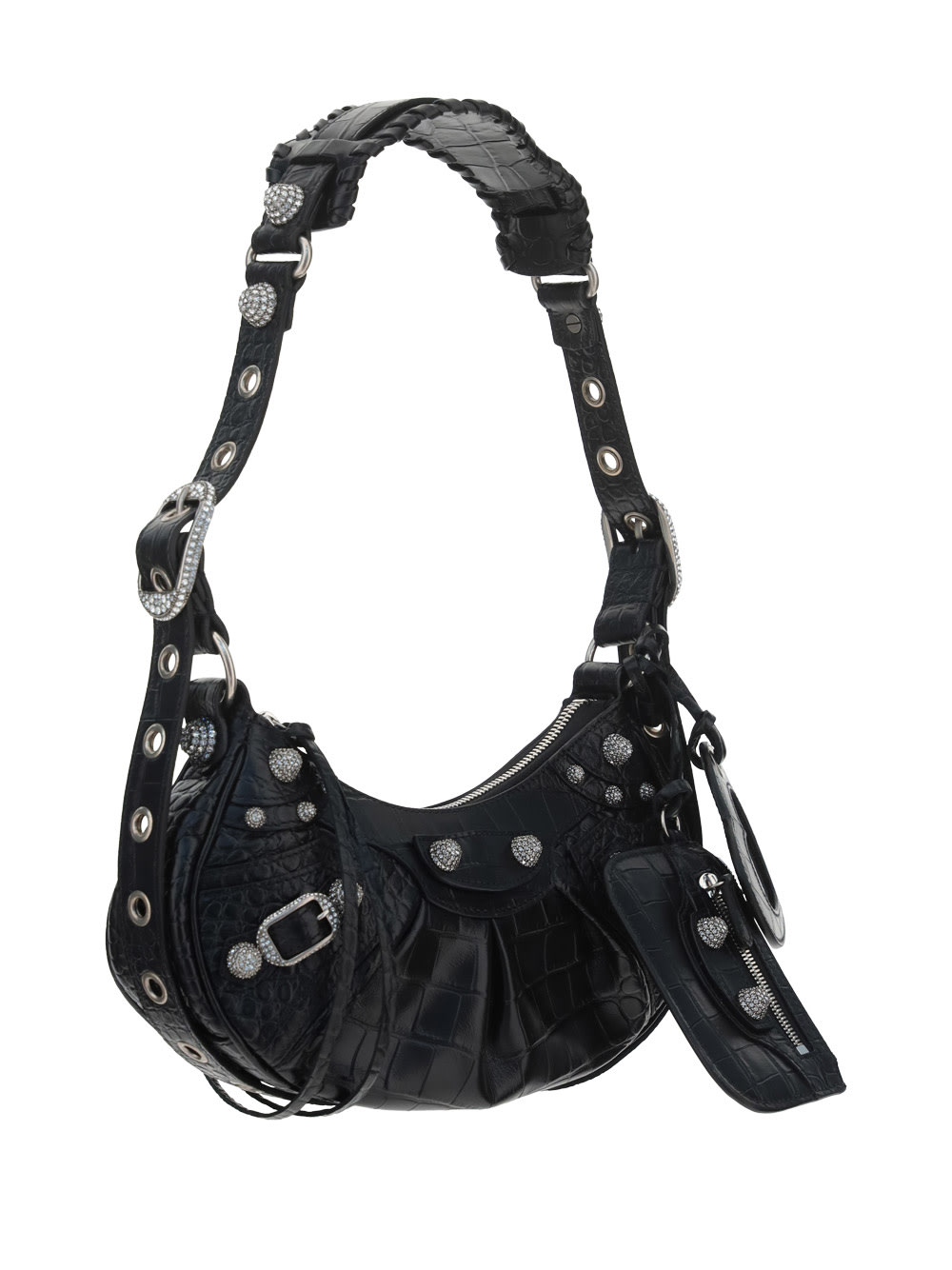 Balenciaga Green Leather Shoulder Handbag With Magnetic Closure And Metal Details In Black
