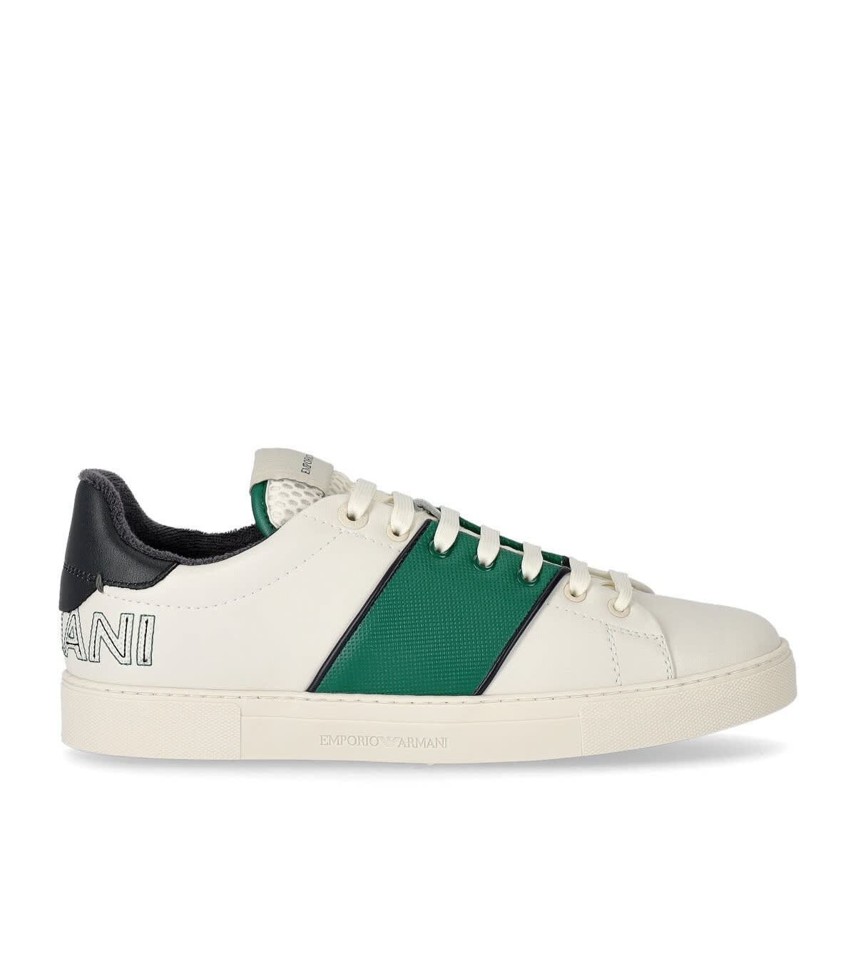 Emporio Armani White Green Sneaker With Logo