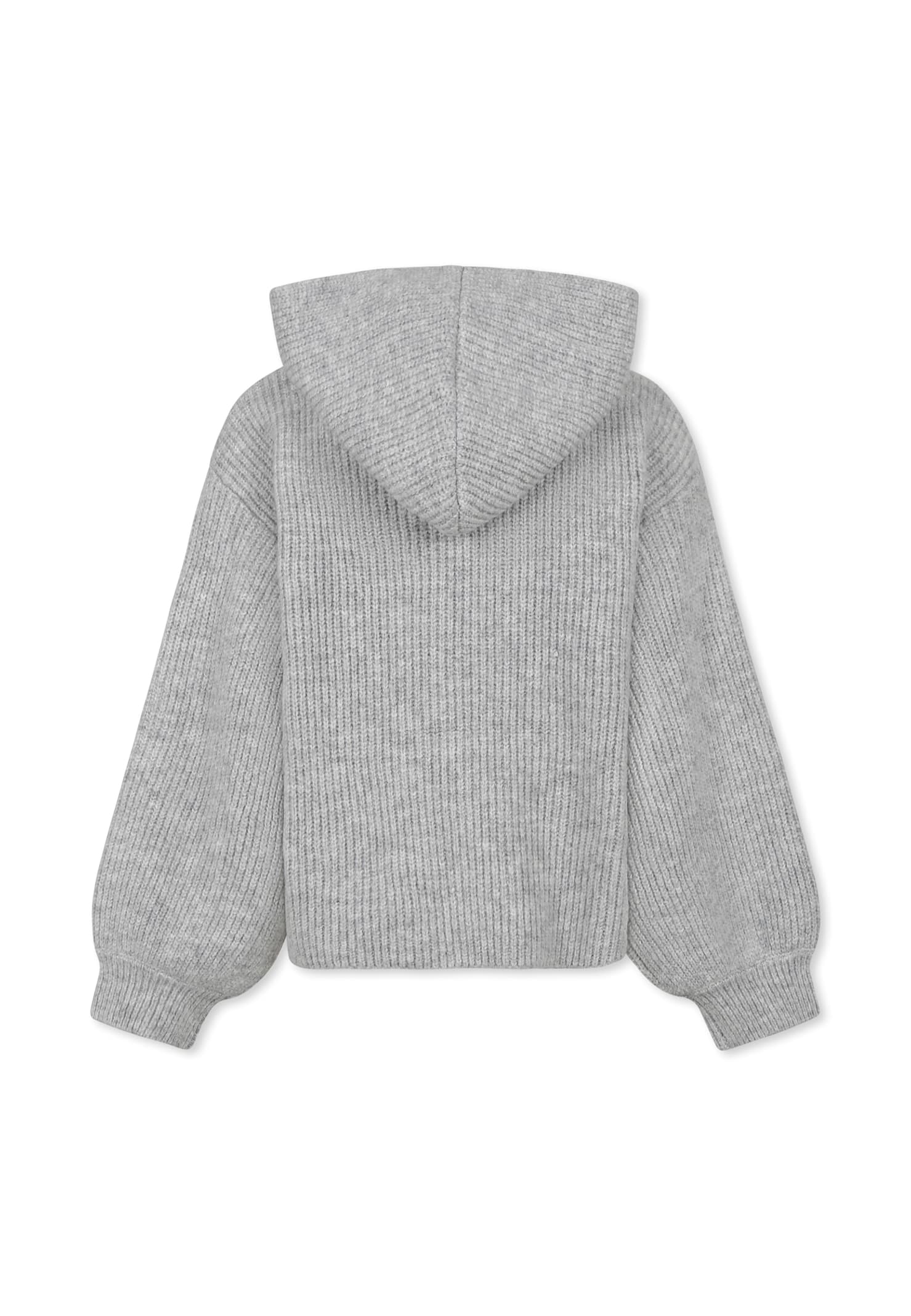 Msgm Grey Crop Sweater For Girl With Logo In Gray