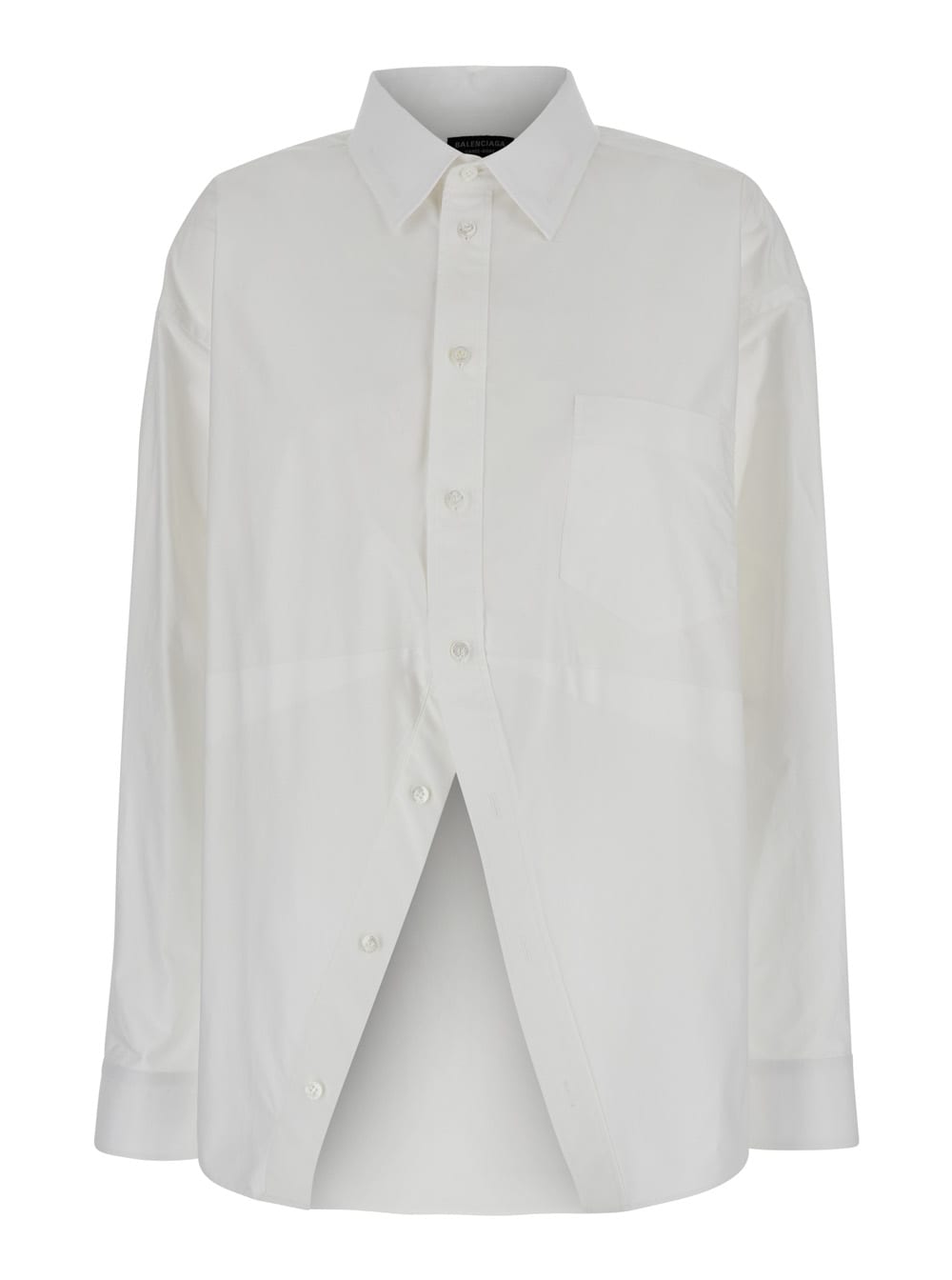 Shop Balenciaga White Shirt With Pointed Collar And Front Slit In Cotton Woman