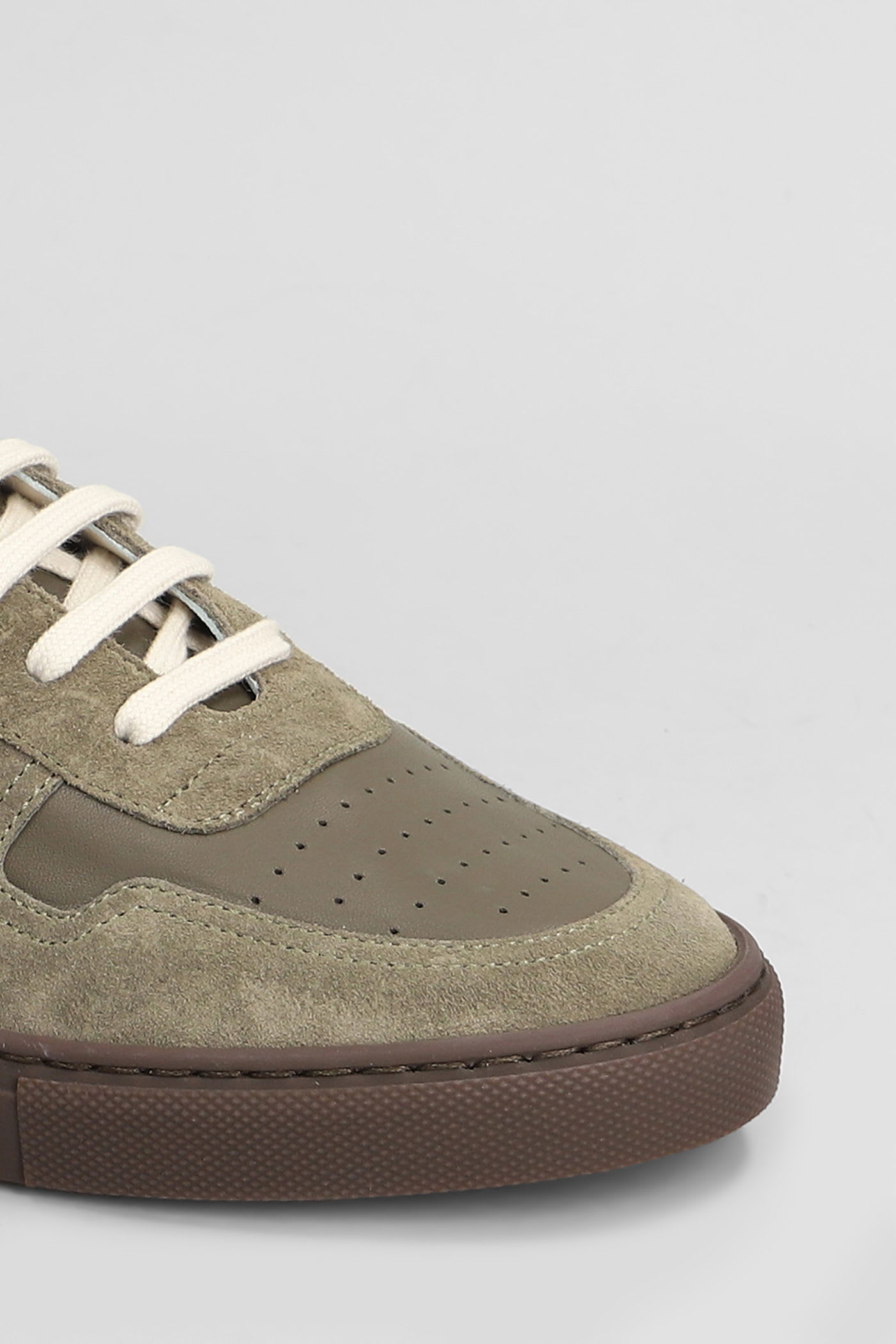 Common Projects Bball Slim Sneakers In Green Suede And Leather In Green