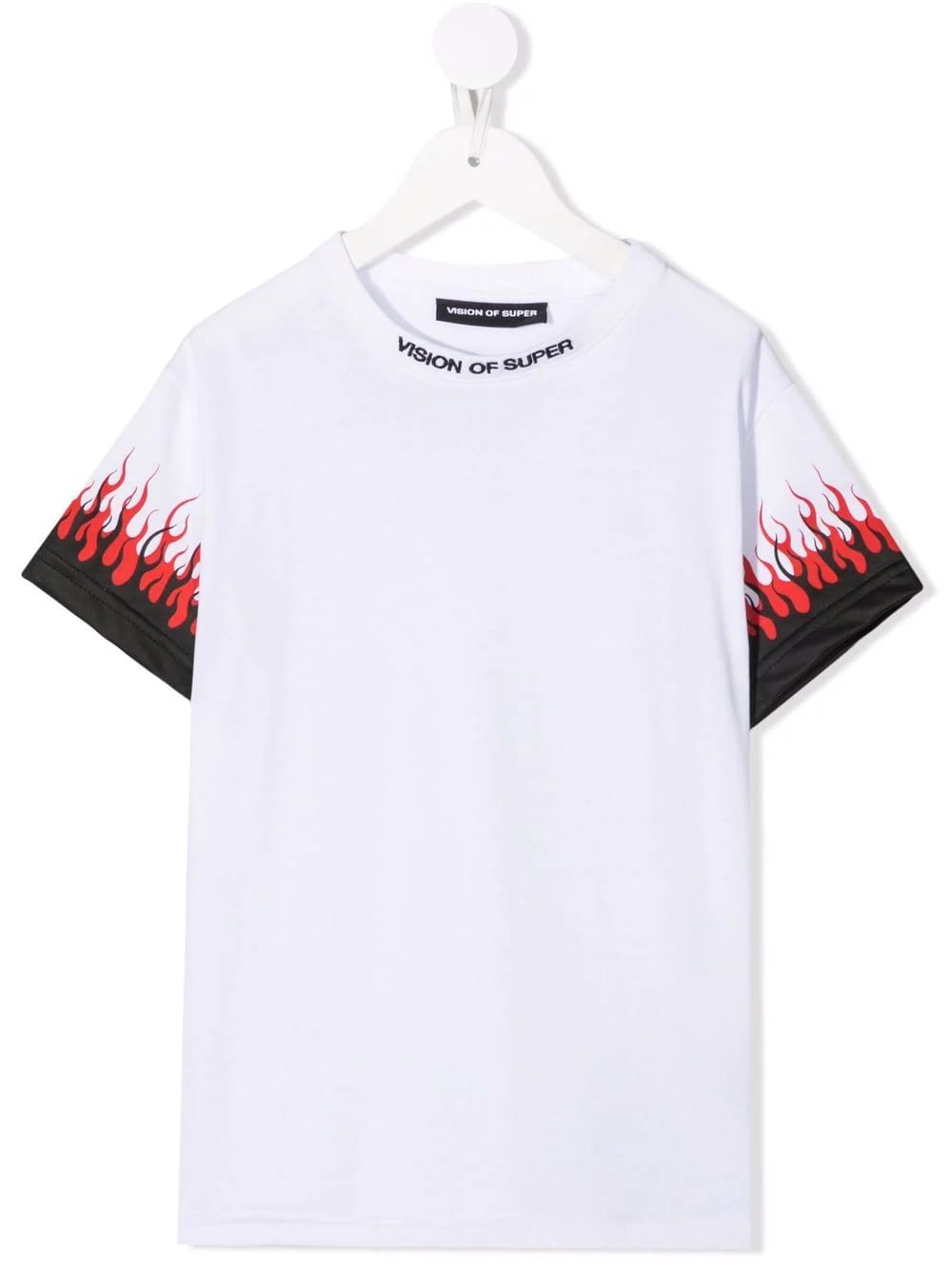 Vision of Super White Kids T-shirt With Black And Red Double Flames