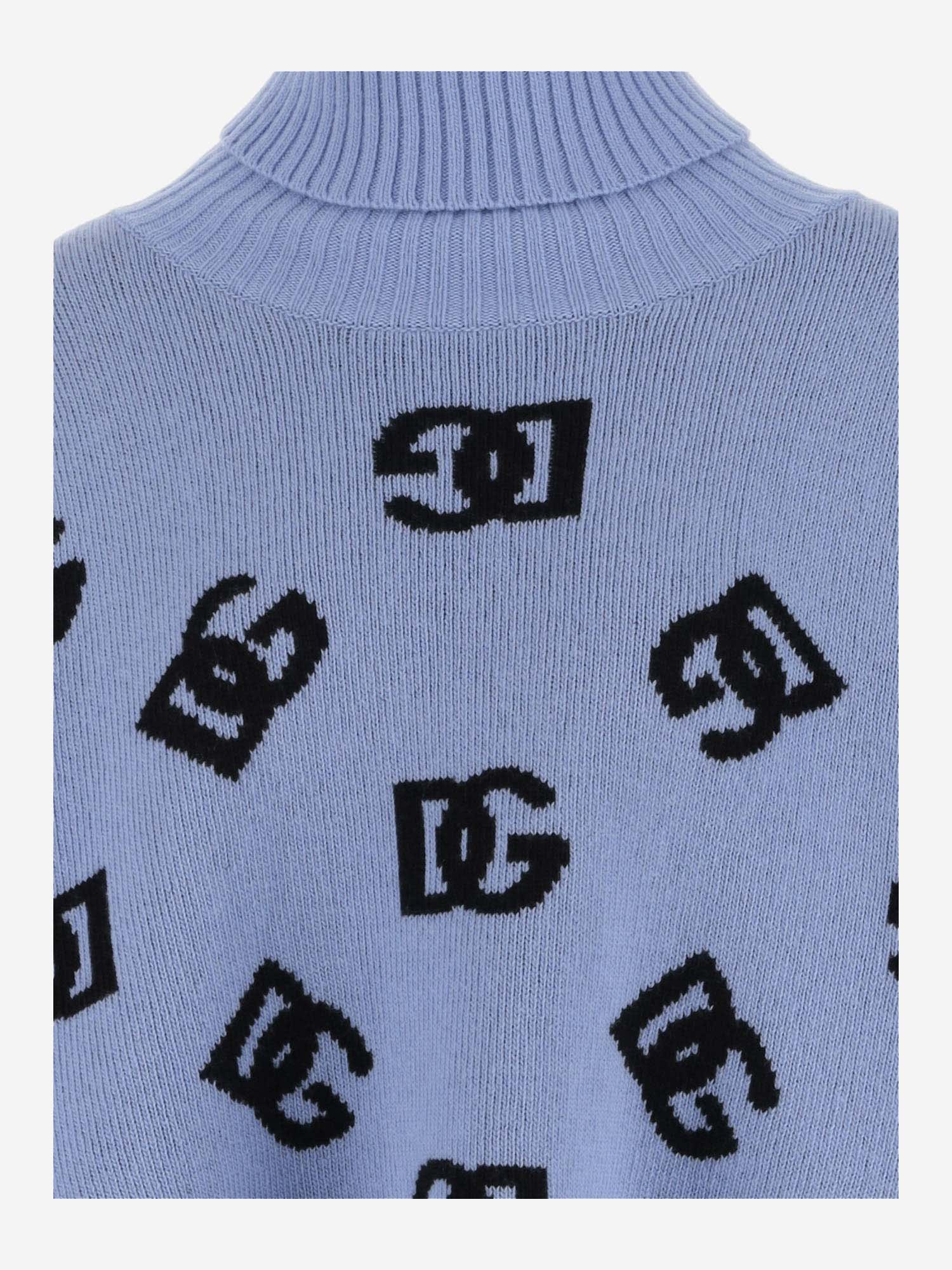 Shop Dolce & Gabbana Wool Poncho With Logo In Light Blue