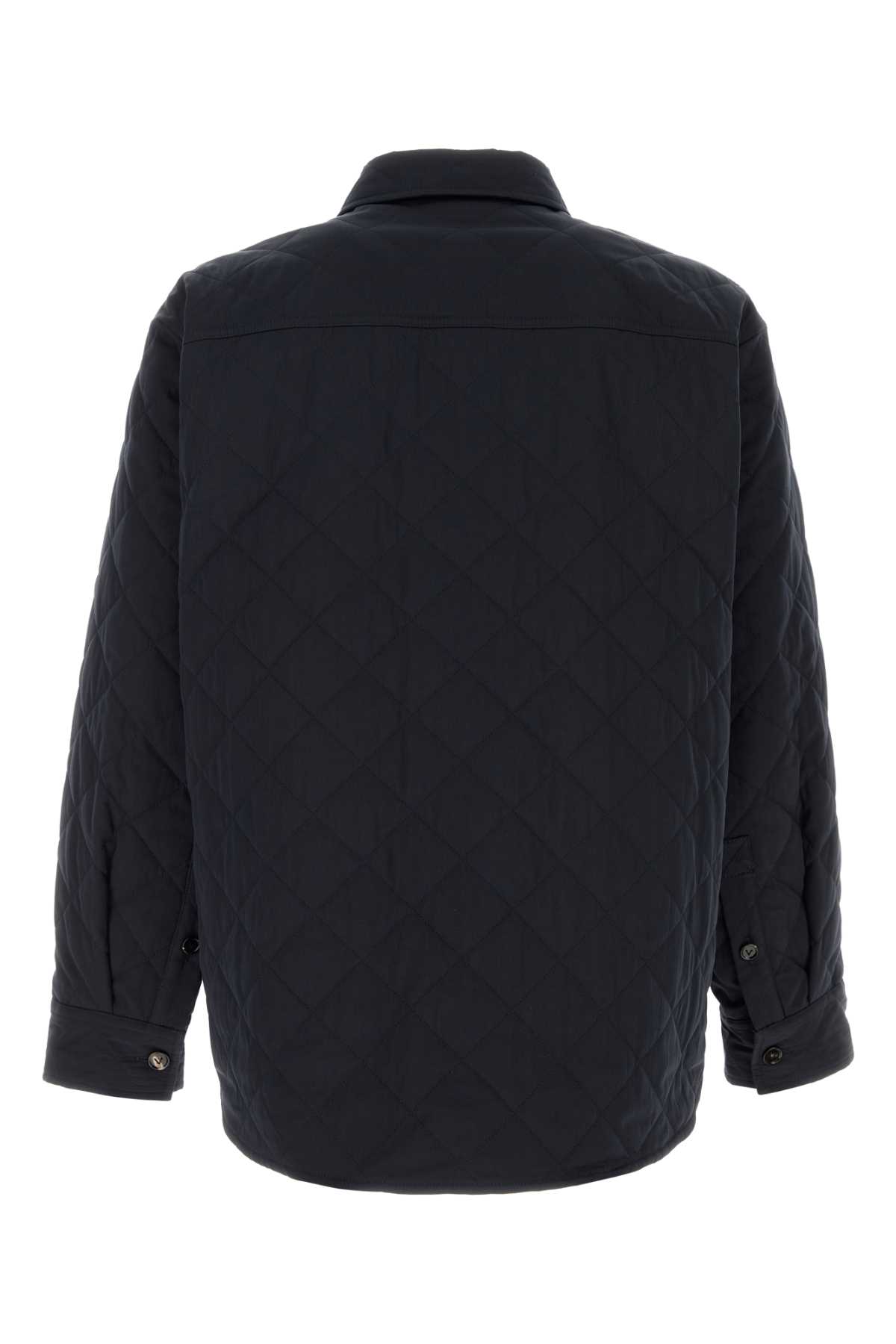Bottega Veneta Quilted Cotton Overshirt With Front Pocket And Rounded Hem In Blue