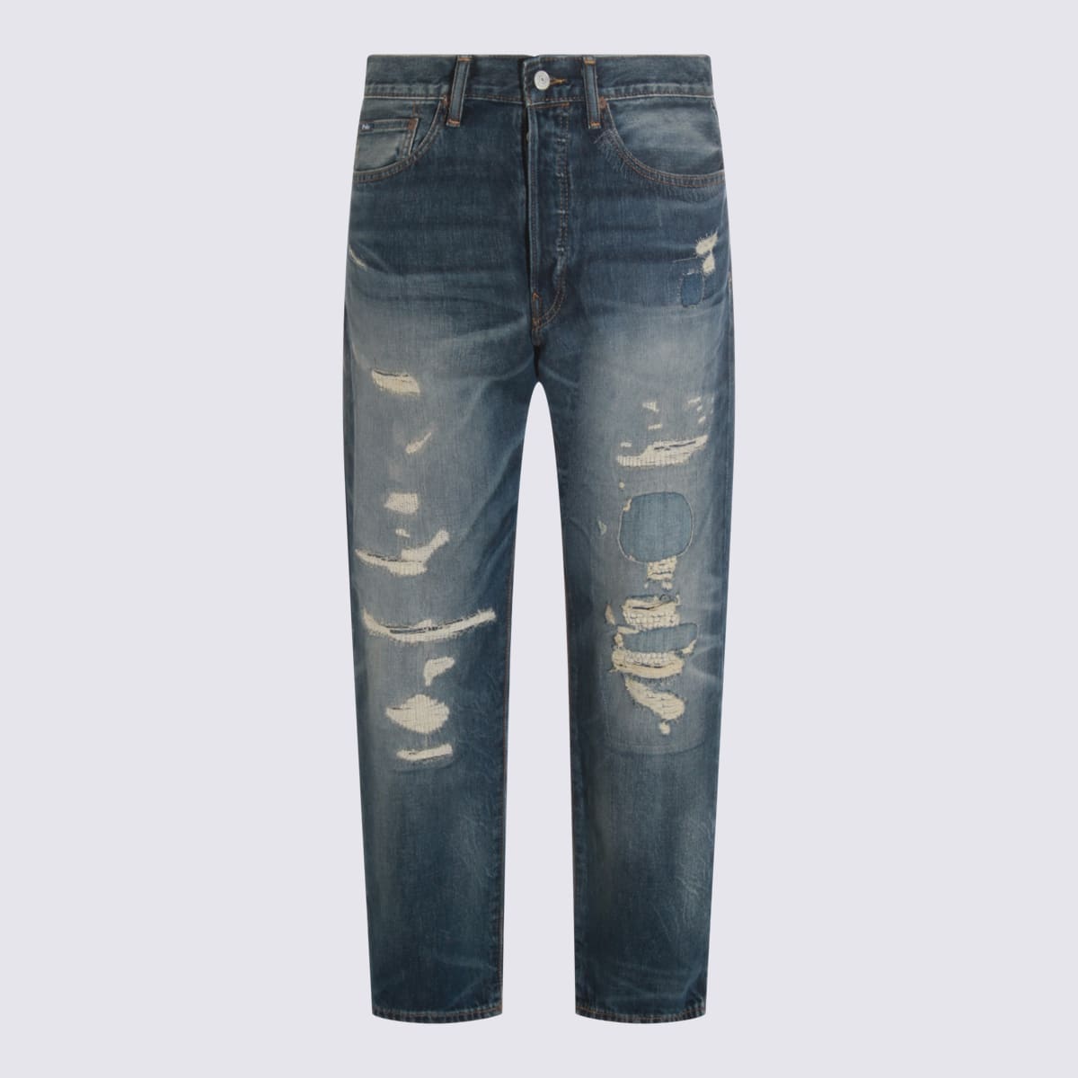 Polo Ralph Lauren Casual Straight Leg Trousers With Distressed Finish In Blue