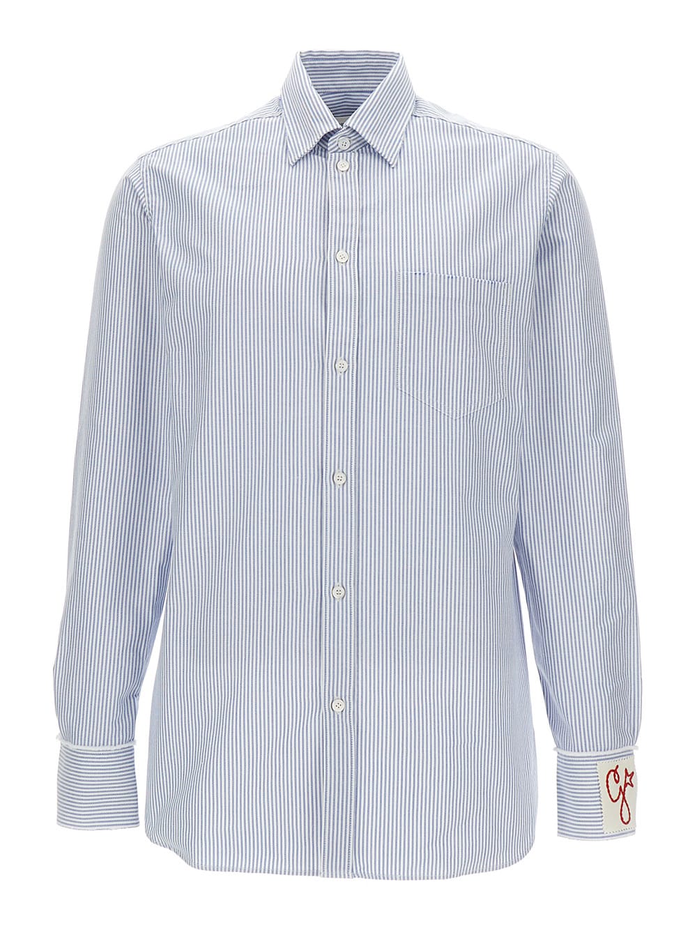 GOLDEN GOOSE WHITE AND LIGHT BLUE SHIRT WITH STRIPE MOTIF IN COTTON WOMAN